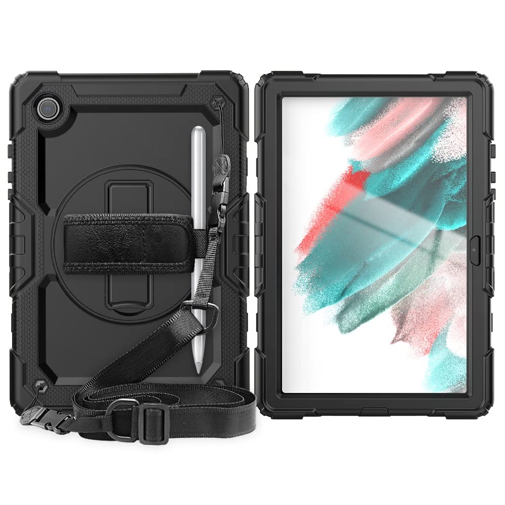 **Shockproof Heavy Duty Case for Samsung Galaxy Tab A8 10.5 (2021 Model X200/X205) - 360° Swivel Kickstand, Screen Protector, Hand & Shoulder Strap - Perfect for Travel, Work & Outdoor Use**