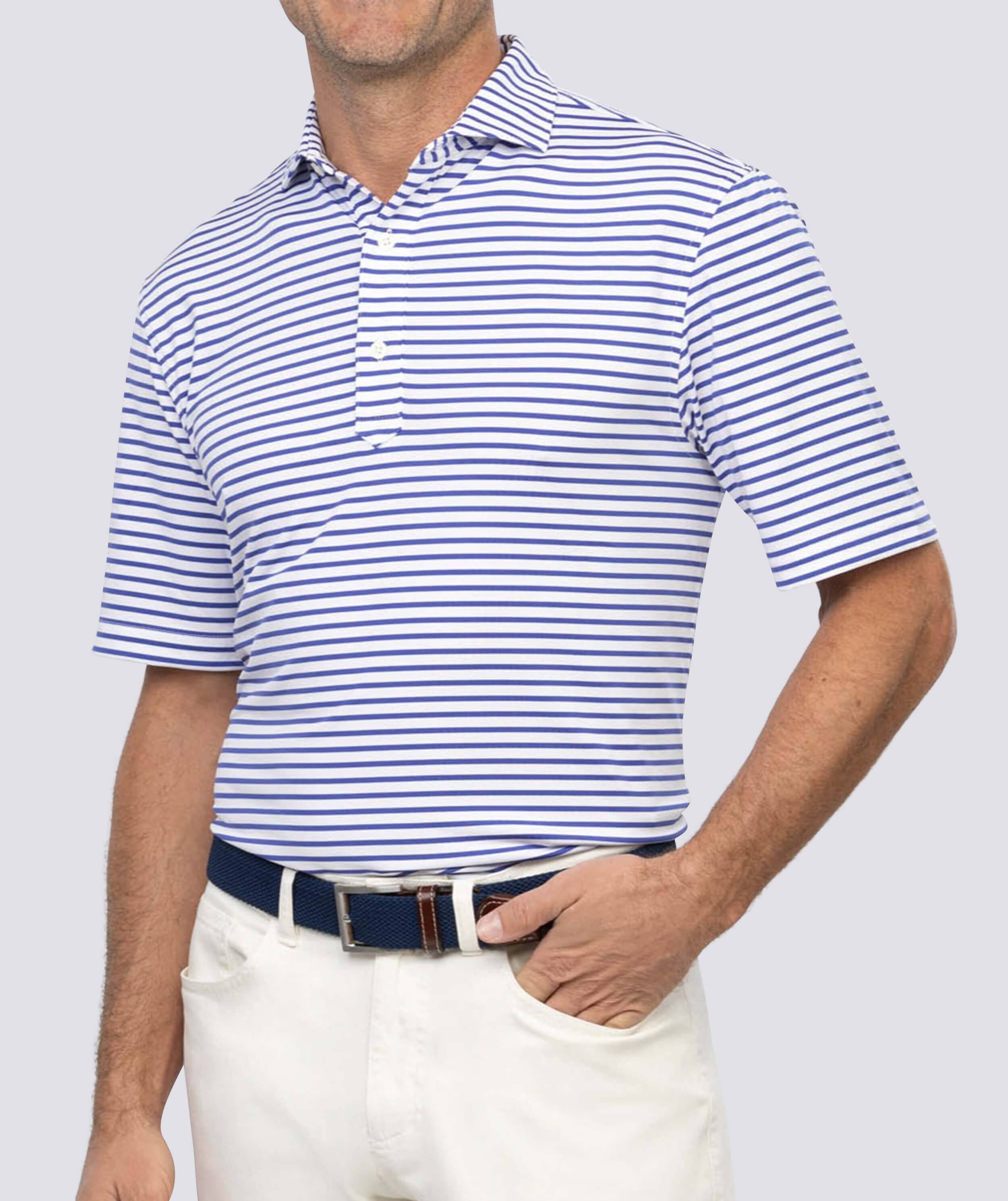 GUS Stripe Performance Polo Shirt for Men - Moisture Wicking, Breathable & Comfortable - Perfect for Golf, Tennis & Casual Wear