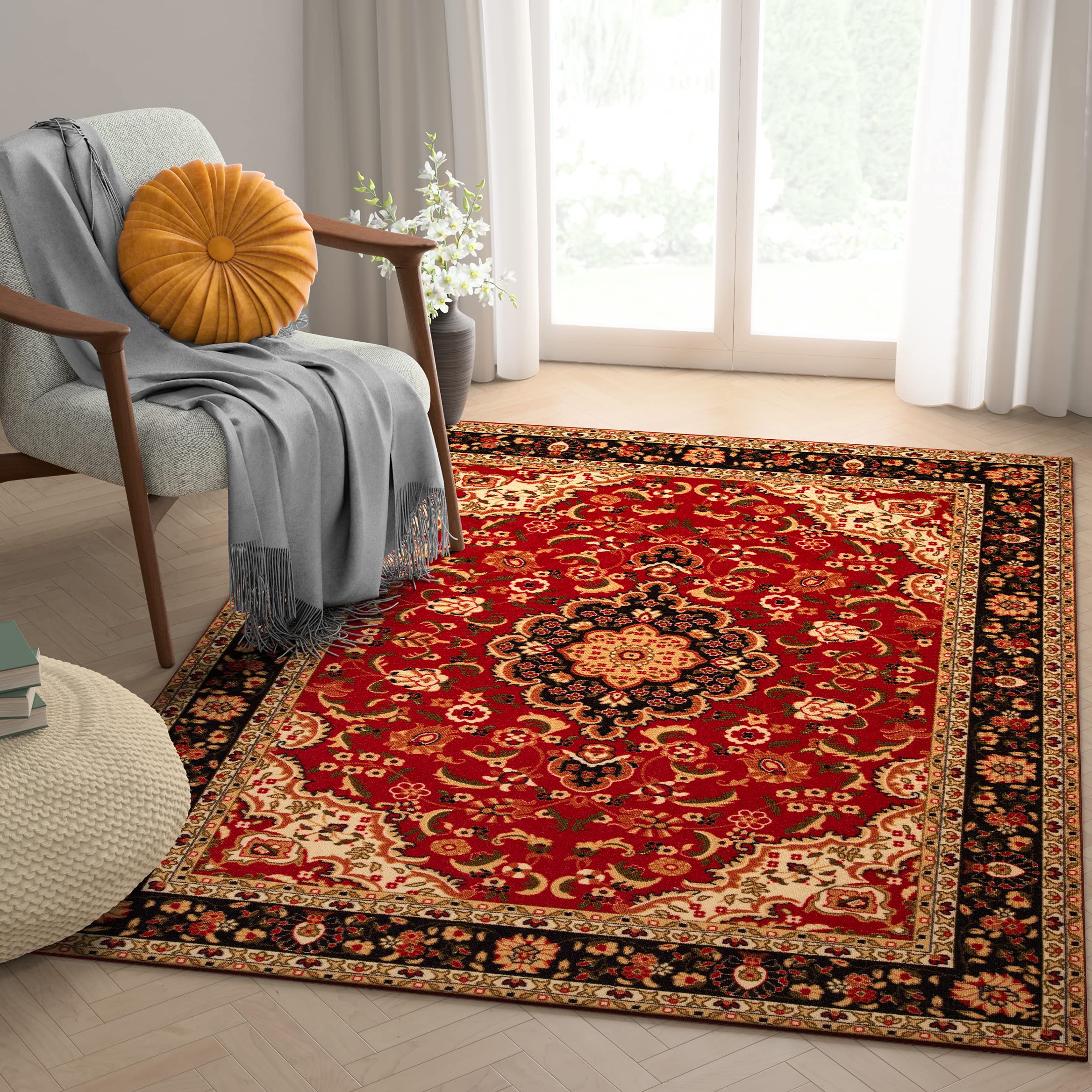 Well Woven Kings Court Gene Traditional Medallion Persian Red Machine Washable Indoor/Outdoor Area Rug 7'10