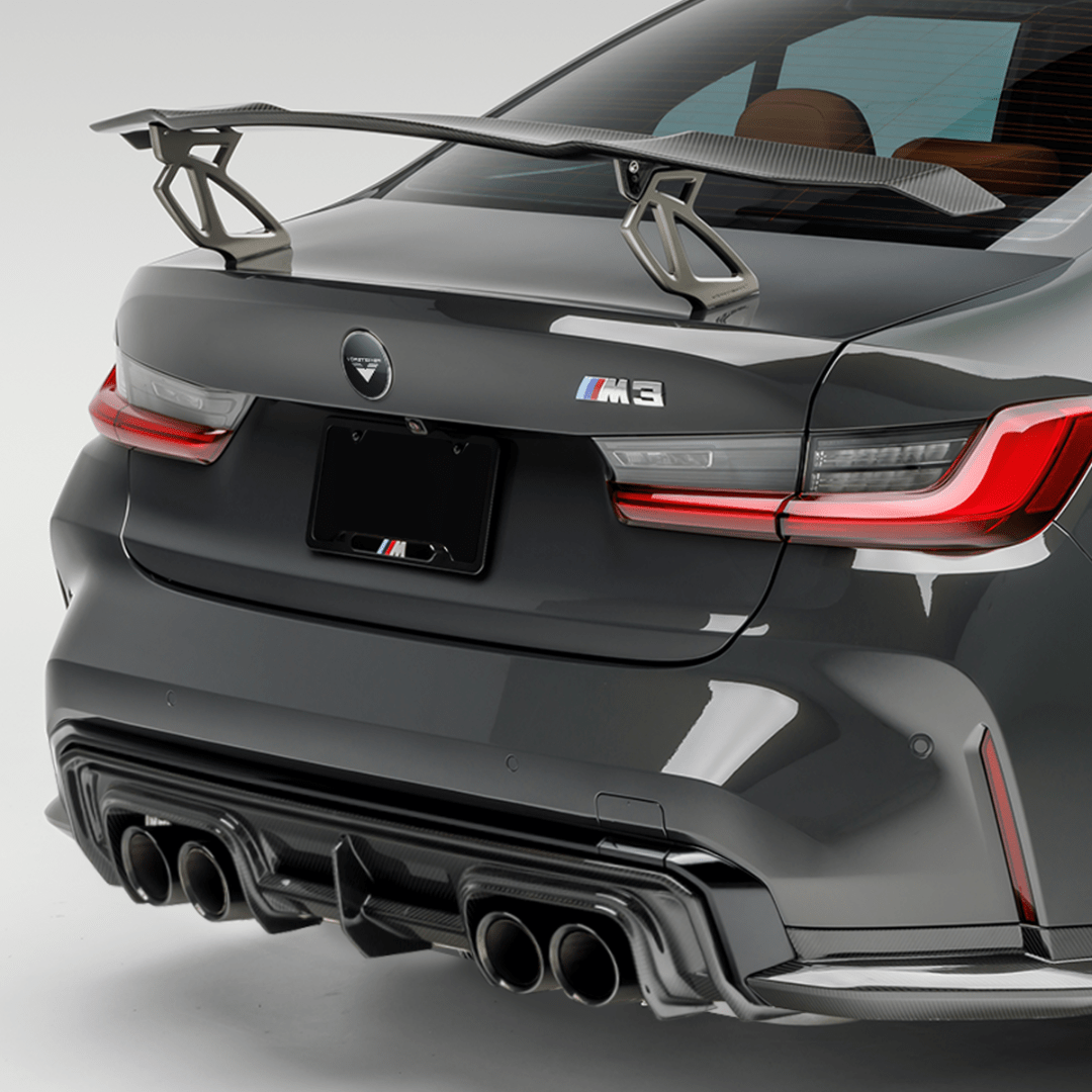 BMW G8X M3 M4 Carbon Fiber Rear Wing Spoiler with Aluminum Uprights - High Performance V-Style Aero Wing for Track Racing & Street Driving