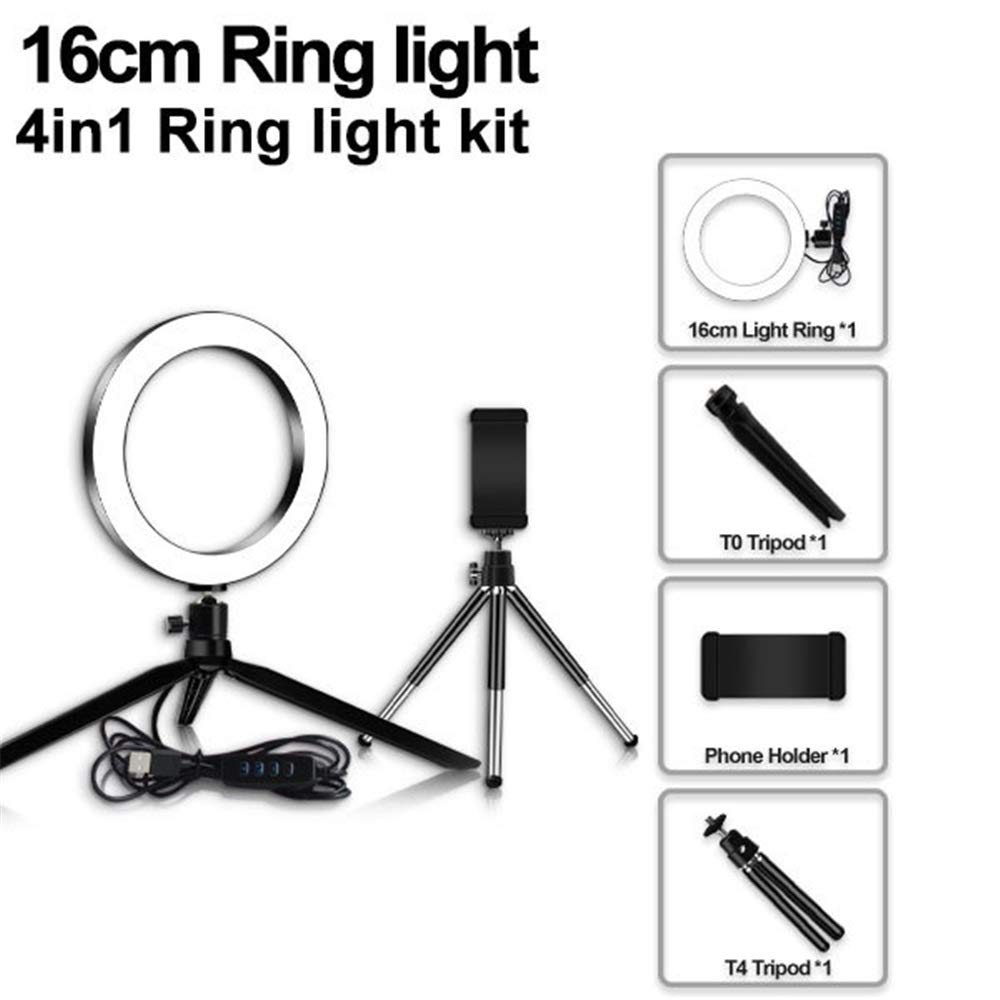 4-in-1 16/20cm LED Ring Light with Phone Holder & 2 Desktop Tripods - Perfect for Live Streaming, Video Calls, Makeup, Photography & TikTok Videos