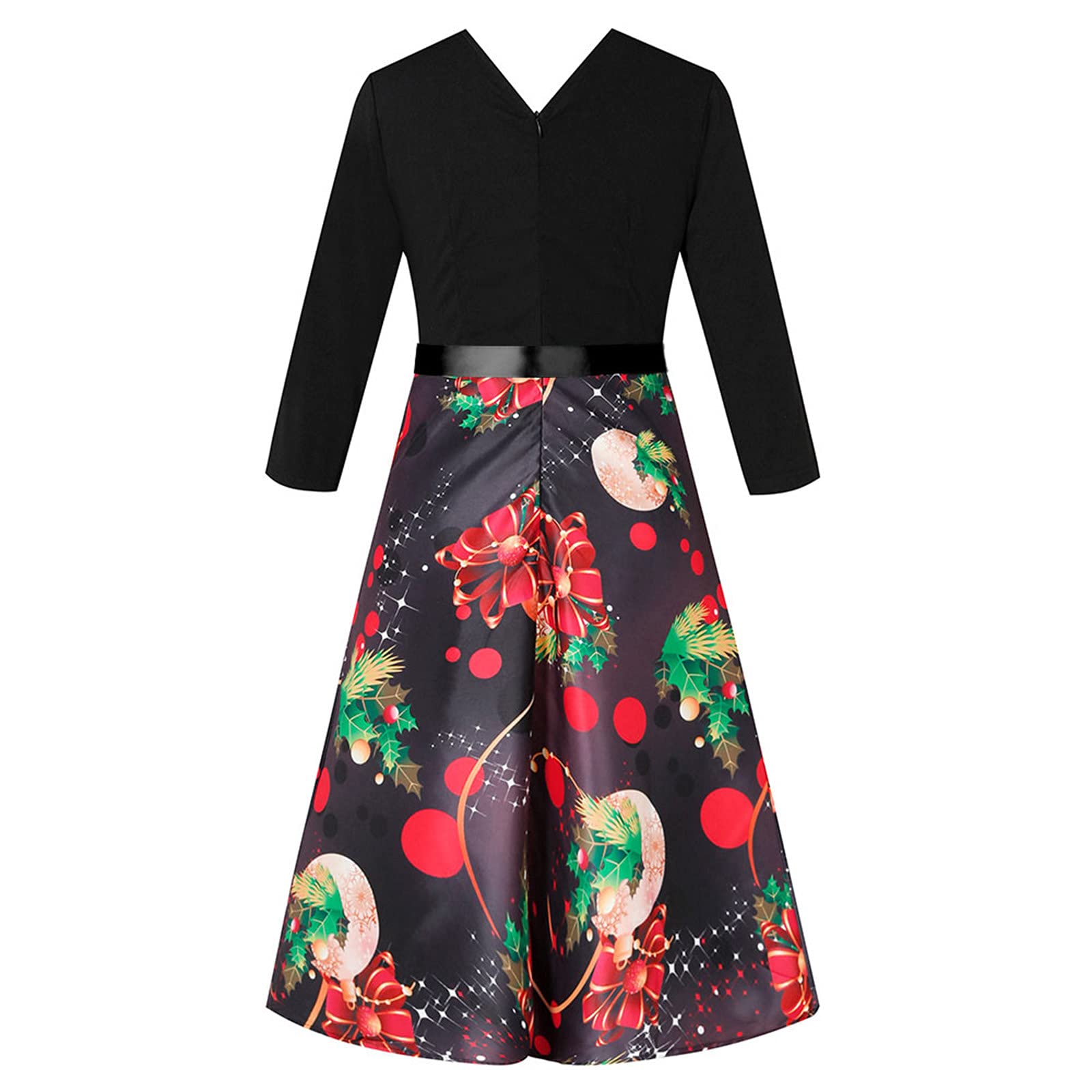 Vintage 1950s Christmas Printed Midi Dress for Women - Casual V-Neck 3/4 Sleeve Housewife Style Dress for Evening Party, Prom, Holiday Gatherings & Retro-Themed Events