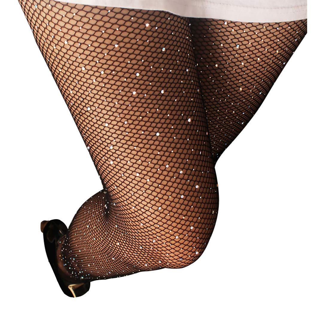 Sexy Rhinestone Fishnet Stockings - High Waist Sparkly Tights with Bling Crystals | Shiny Sheer Pantyhose for Parties, Cosplay & Night Out