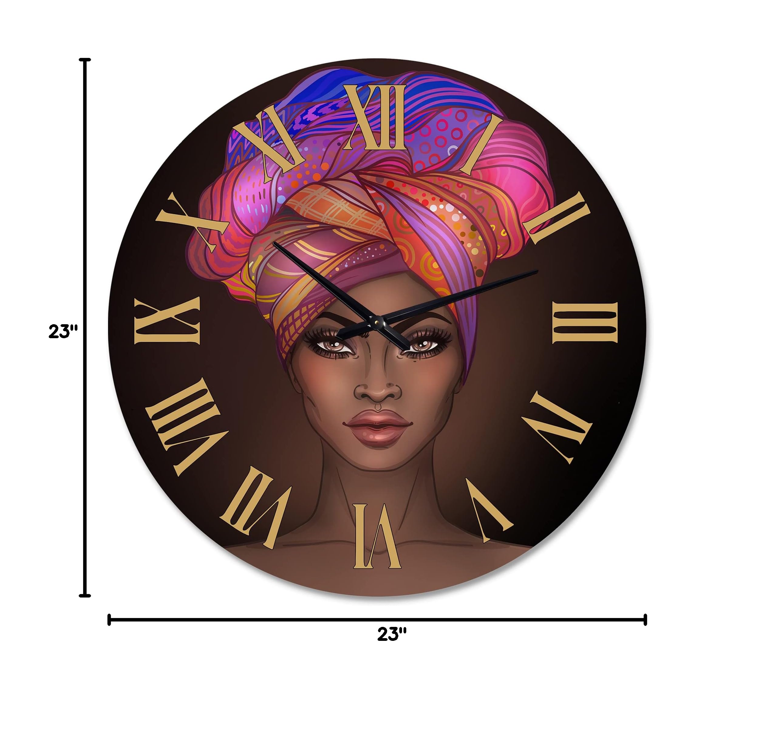 African American Woman with Turban Wall Clock - Large Modern Wall Decor for Living Room, Bedroom & Office - Silent Non-Ticking Home Decoration
