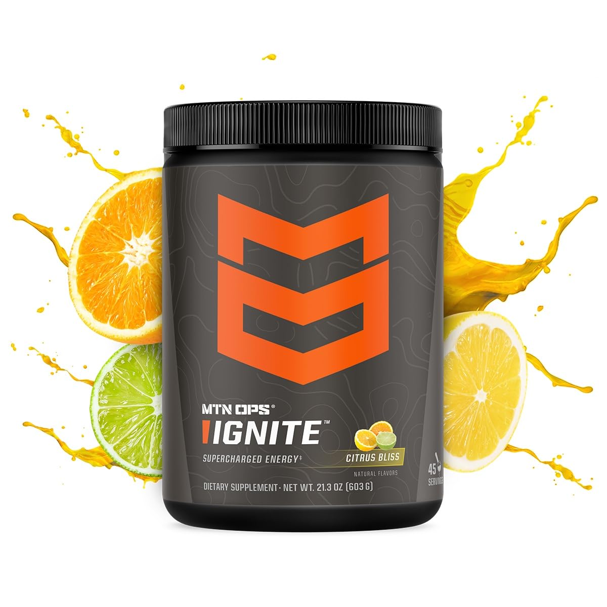MTN OPS Ignite Supercharged Energy Drink Mix - 45 Servings, Citrus Bliss Flavor | Pre-Workout & Outdoor Adventure Boost