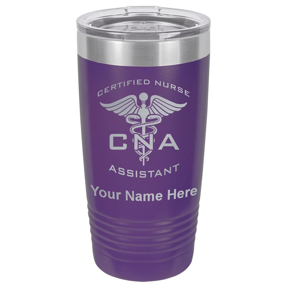 LaserGram 20oz Vacuum Insulated Stainless Steel Tumbler Mug with Personalized Engraving - CNA Certified Nurse Assistant Gift - Dark Purple - Perfect for Coffee, Tea & Cold Drinks at Work or School