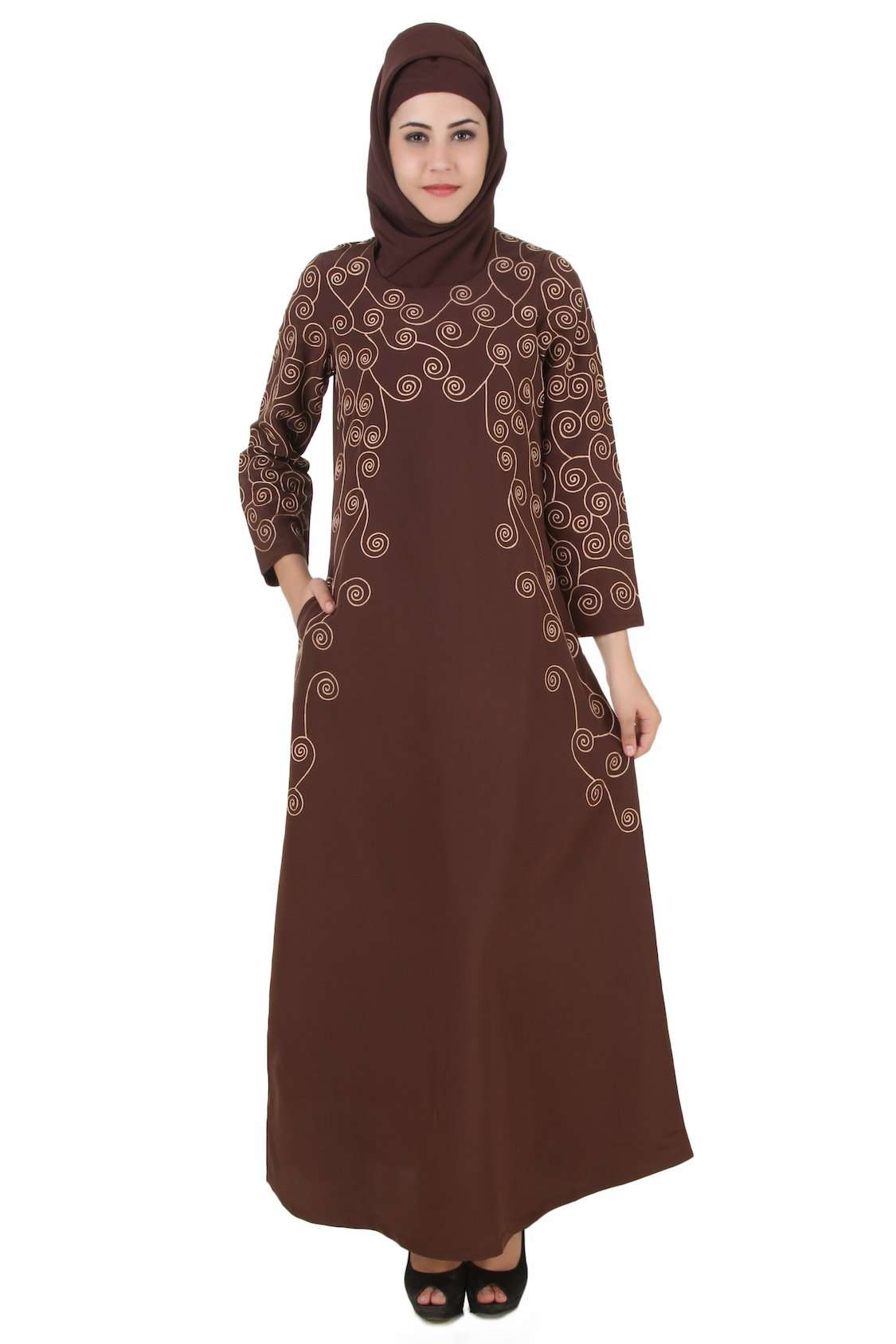 Farasha Brown Kashibo Abaya - Elegant Islamic Prayer Dress for Women, Modest Long Sleeve Maxi Dress - Perfect for Mosque, Eid, Ramadan & Special Occasions