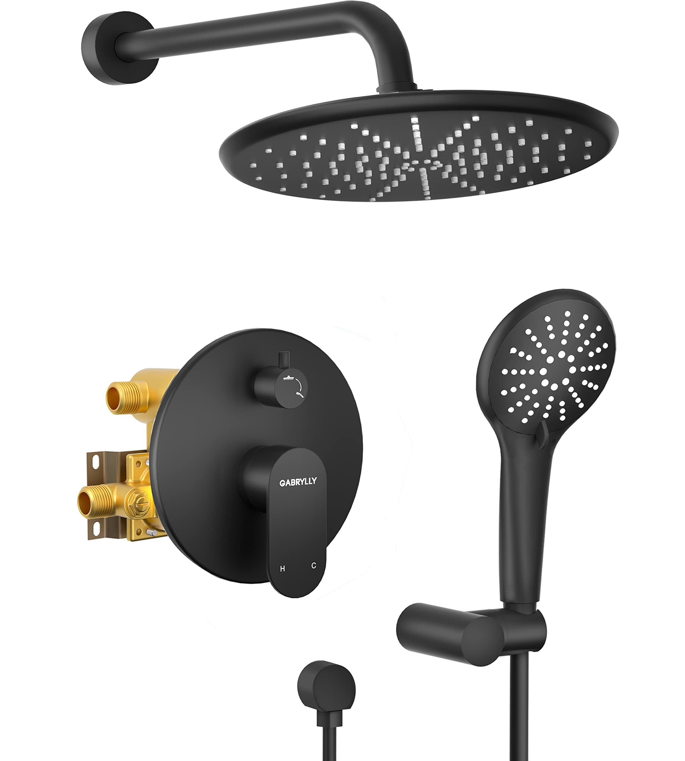 Gabrylly Black Shower Faucet Set - Wall Mounted Rainfall Shower System with Adjustable Handheld Sprayer & Diverter Valve - Perfect for Bathroom Renovation & Spa-Like Shower Experience