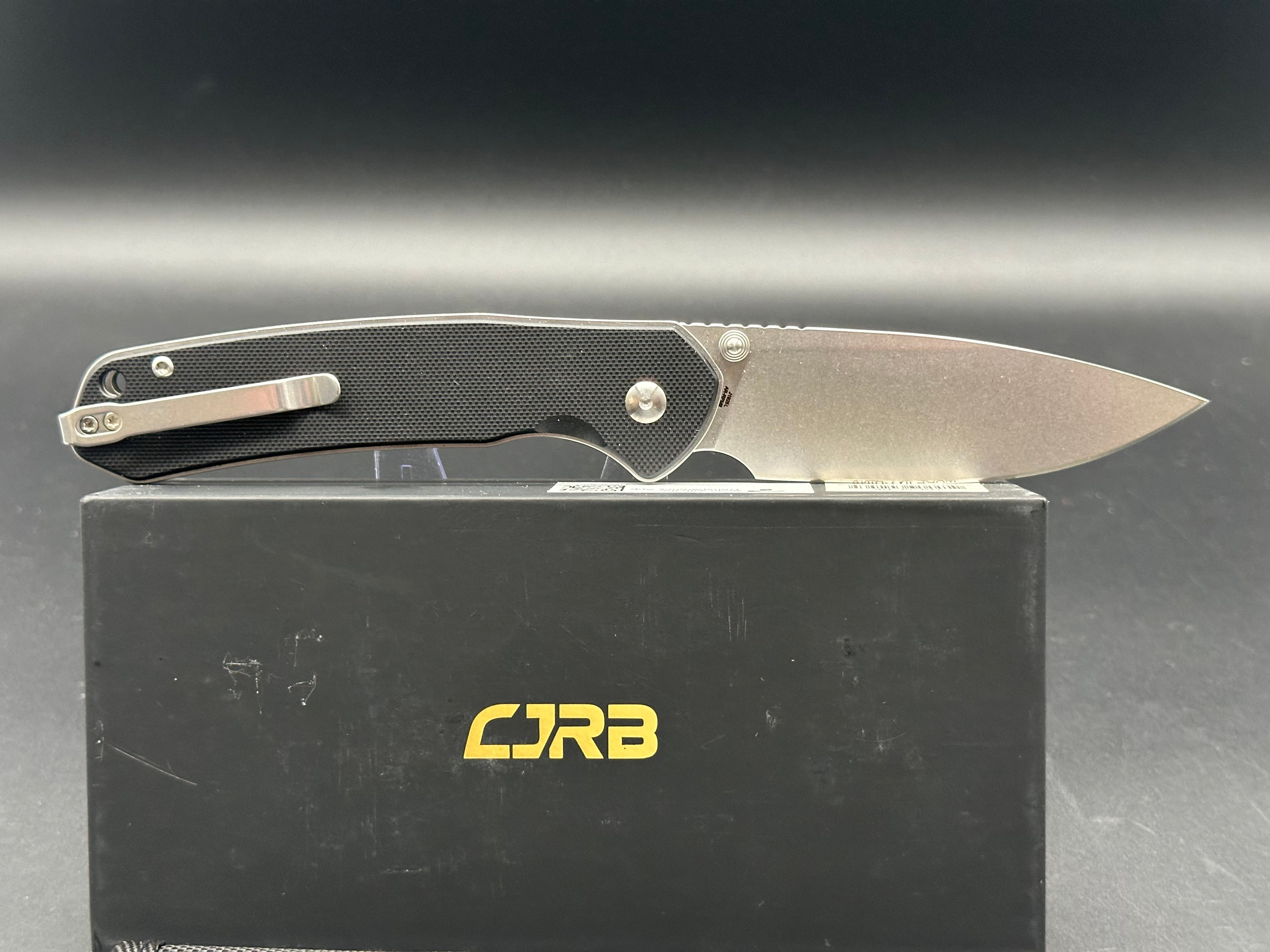 CJRB Pyrite Large Button Lock Folding Knife - Black G10 Handle - EDC Pocket Knife for Camping, Hiking & Everyday Carry