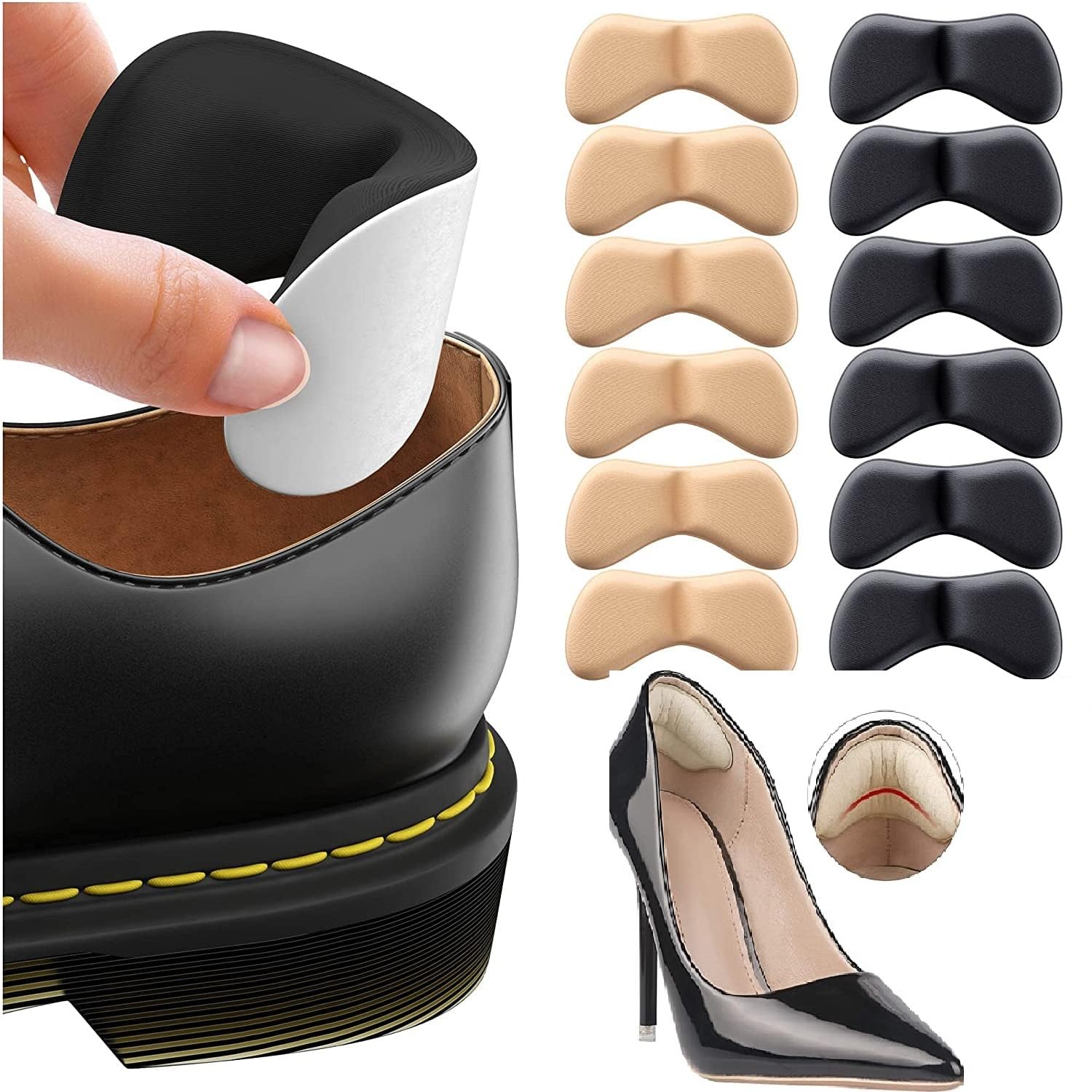 Limbjal® Extra Soft Self-Adhesive Heel Pads for Women & Men - 6 Pairs (Black/Skin) - Prevent Blisters, Pain & Slipping - Ideal for Dress Shoes, Boots & High Heels