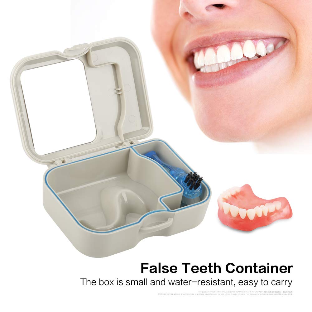 Bognajin Denture Storage Case with Mirror & Cleaning Brush - Portable False Teeth Holder for Travel, Home & Daily Dental Care