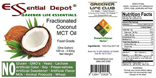 Premium Fractionated Coconut MCT Oil - Food Grade, 2 Gallons (256 oz) - 2 x 1 Gallon Containers - Ideal for Keto Cooking, Coffee Creamer & Skin Care