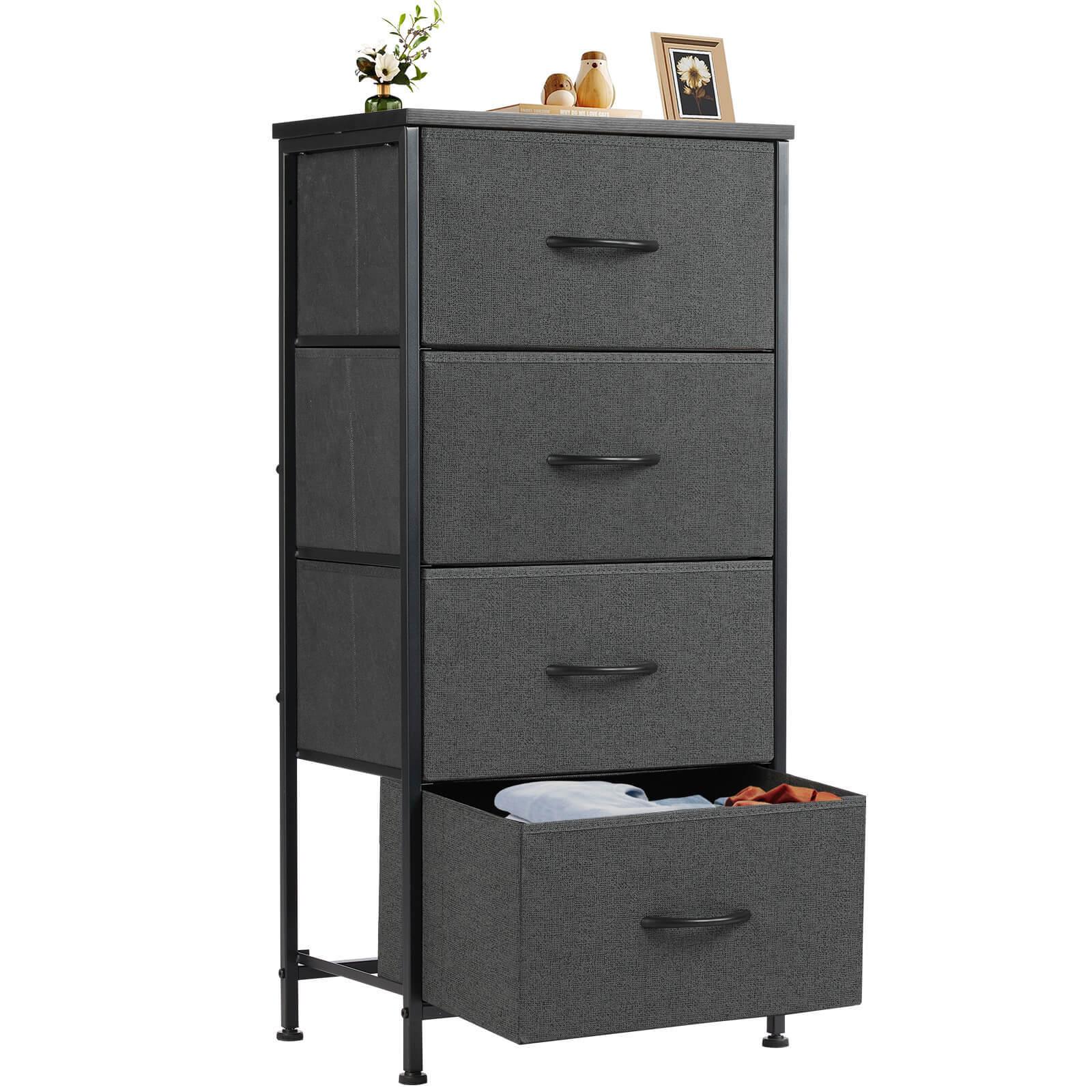 Modern 4-Drawer Dresser with Metal Frame & Wood Top - Gray Storage Chest for Bedroom, Living Room, or Office Organization