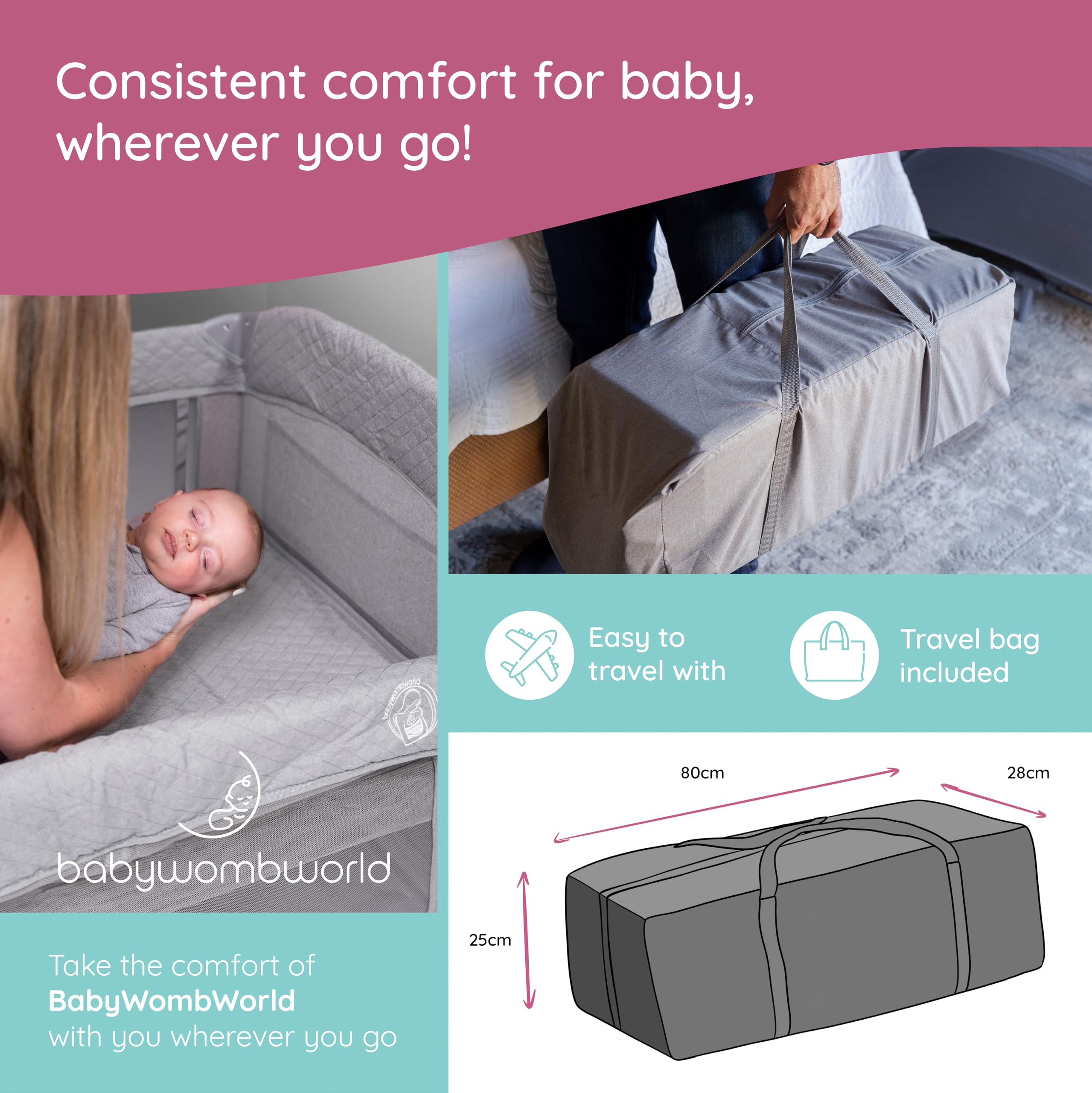 BabyWombWorld Portable Baby Bassinet Bedside Sleeper - Soft Newborn to Toddler Crib with Storage & Wheels | Safe Co-Sleeping Solution for Nursery, Bedroom & Travel