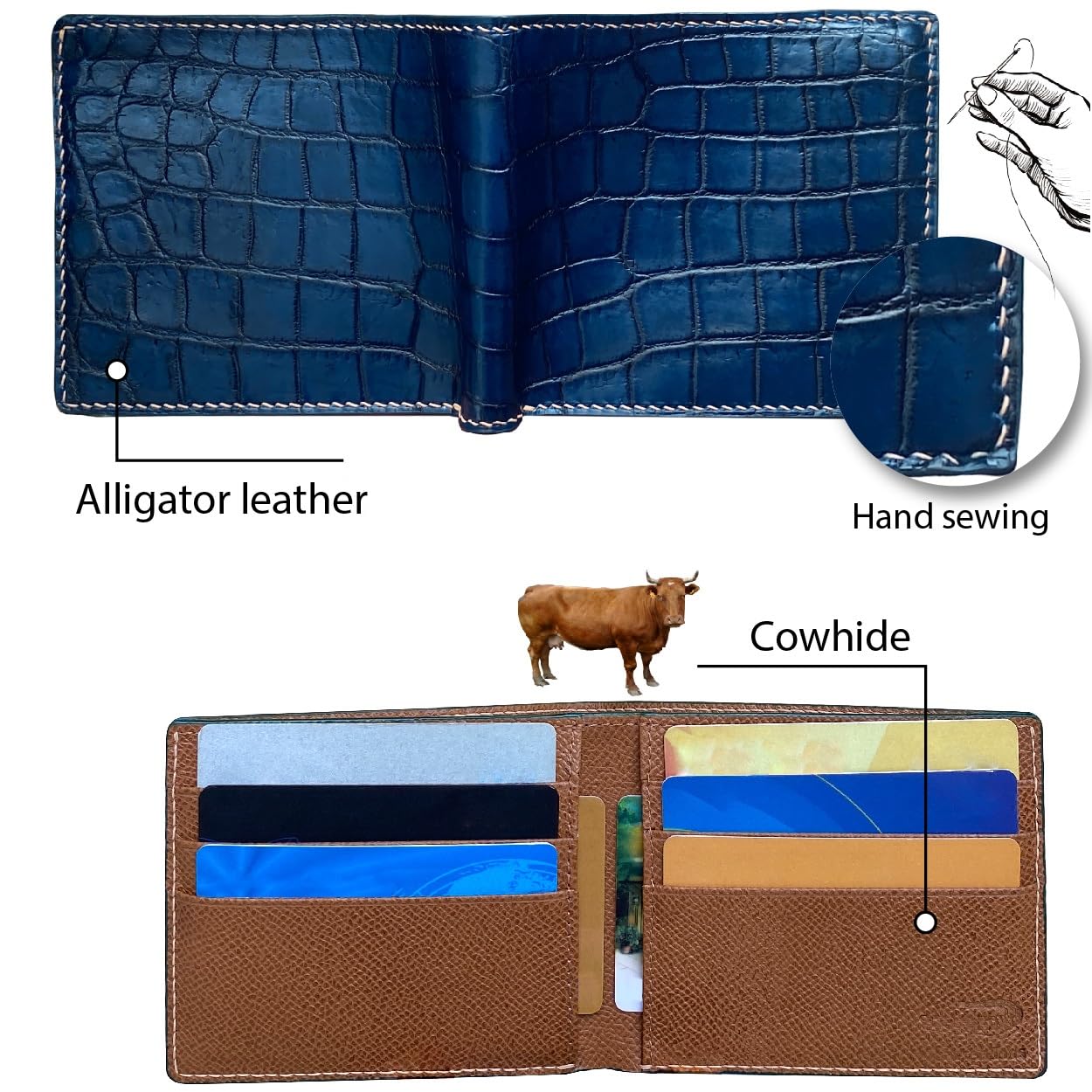 HATA Men's Genuine Alligator Bifold Leather Wallet - Crocodile Belly Hornback RFID Blocking Handmade Wallet for Men - Perfect Gift for Dad, Husband, Son & Teacher - Ideal for Everyday Use, Business & Travel