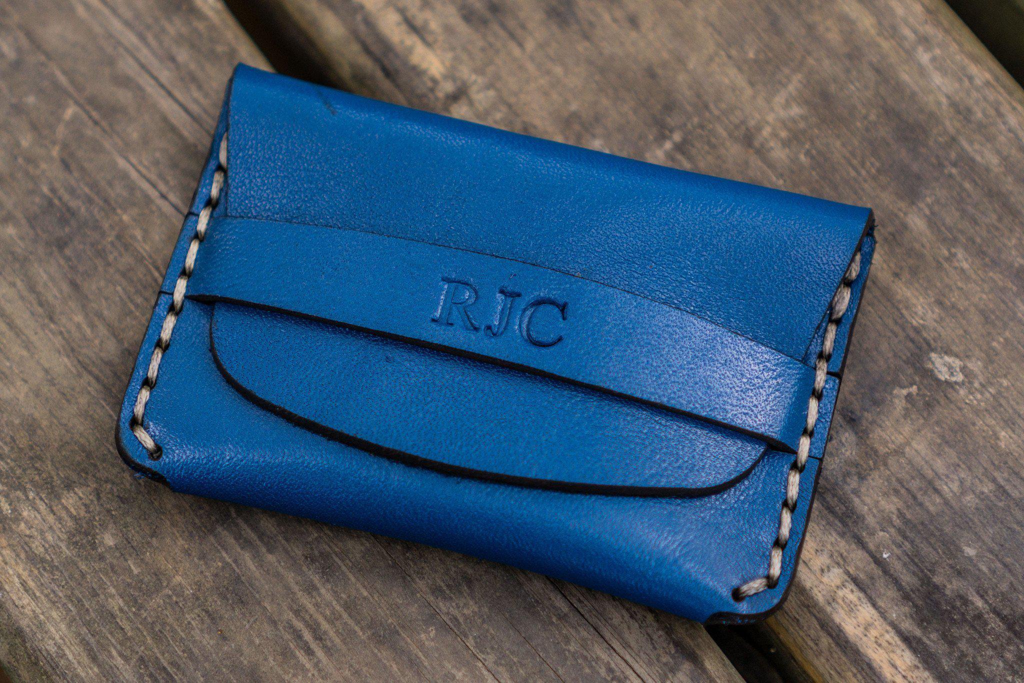 Personalized Basic Flap Handmade Leather Wallet for Men - No.36 Blue - Perfect Gift for Father's Day, Birthday & Anniversary