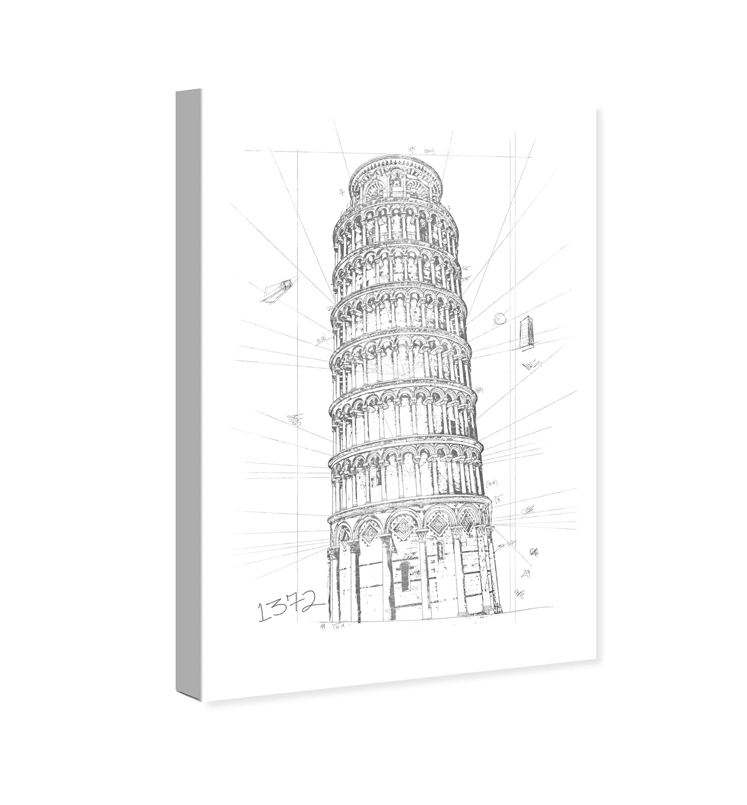 Oliver Gal Artist Co. Tower of Pisa Silver Architecture Wall Art Canvas Print - 24x36 Inch Black & White Modern Home Decor - Perfect for Living Room, Bedroom or Office Wall Decor