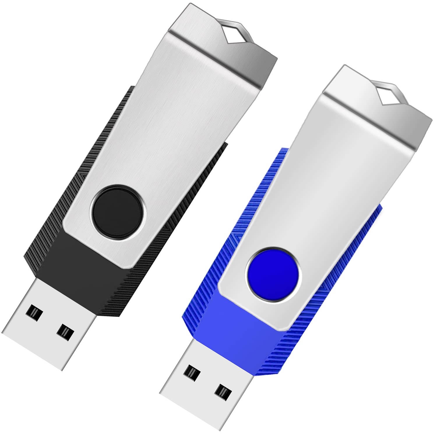 2-Pack 1GB USB 2.0 Flash Drives with LED Light & Lanyard - Black & Blue for Data Storage & Backup