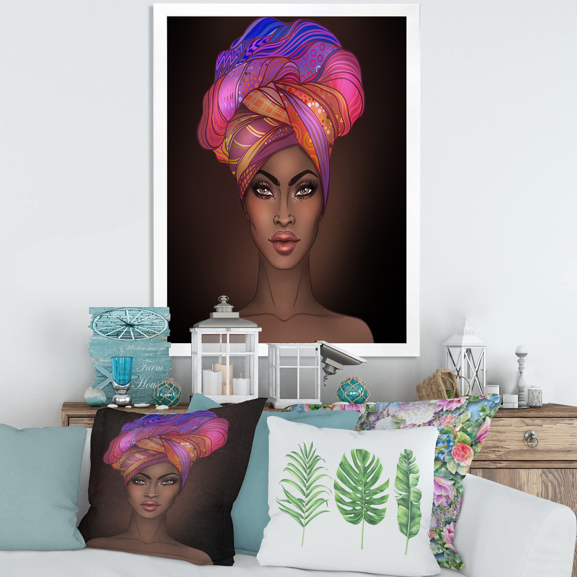 African American Woman with Turban Wall Art - Modern Framed Canvas Print for Living Room, Bedroom & Office Decor | Black Culture Home Decoration