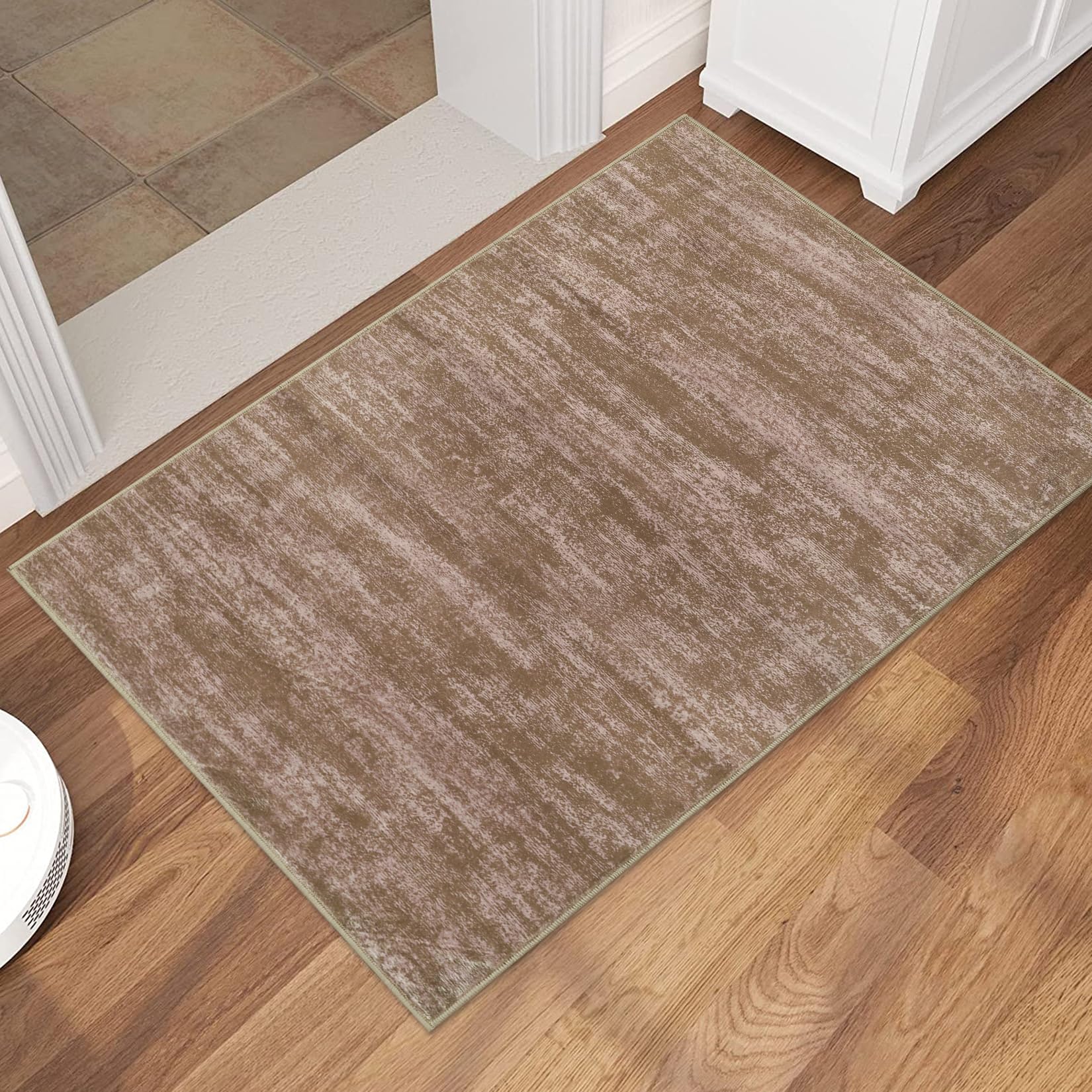 GARVEE 2x4 Small Contemporary Area Rug - Modern Solid Indoor Throw Carpet - Machine Washable Non-Slip Low Pile - Perfect for Living Room, Bedroom & Laundry - 2' x 4' Taupe - Cozy Home Decor & Space Defining Accent