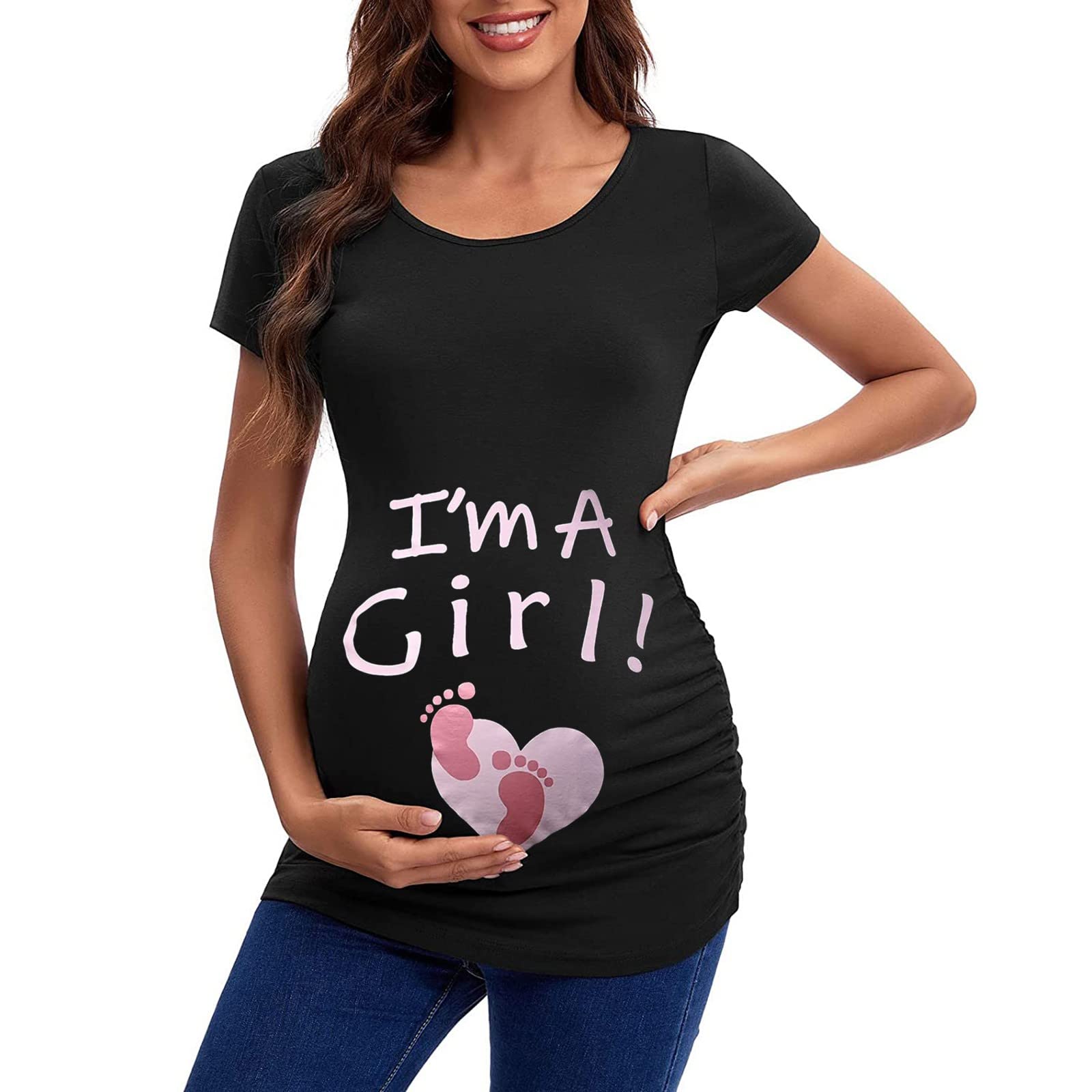 Women's Maternity Short Sleeve Crew Neck T-Shirt - Cute Letter Printed Pregnancy Top in Light Green | Comfortable & Stylish for Everyday Wear, Baby Showers & Maternity Photos
