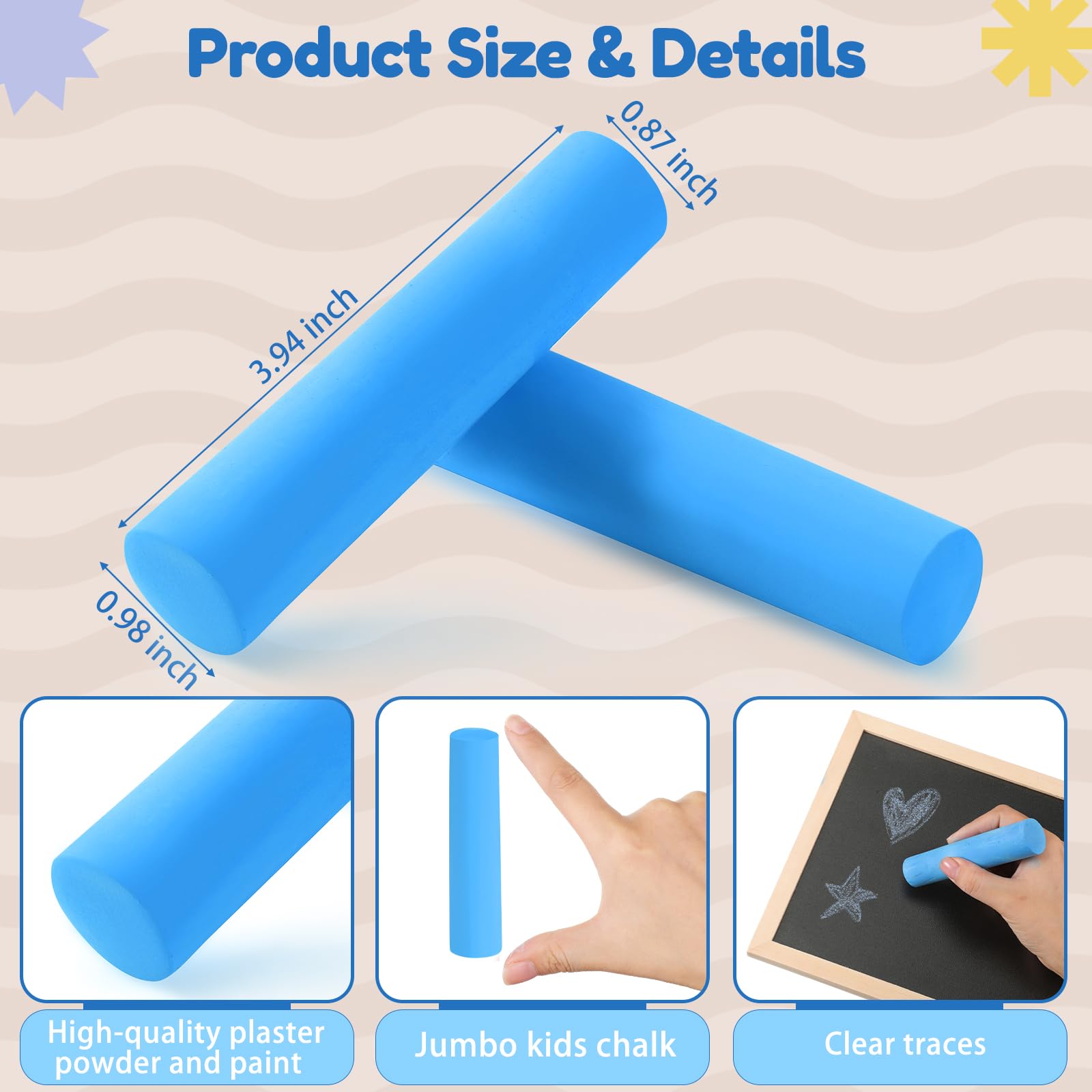 Fulmoon 40 Pcs Jumbo Sidewalk Chalk for Kids - Non Toxic, Washable Outdoor Chalk for Drawing, Painting & Graffiti - Large Round Street Chalk in Blue - Perfect for Classroom, Park & Driveway Art Activities