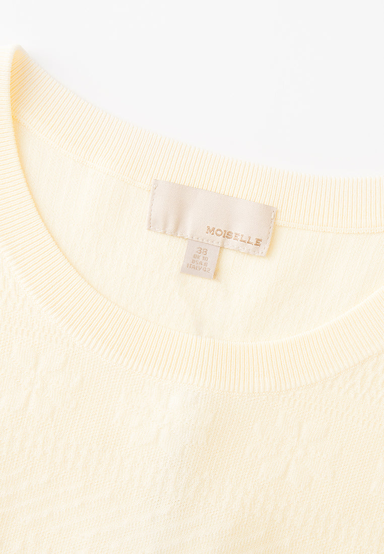 Beige Knit Short Sleeve Crew Neck T-Shirt for Women - Soft Casual Summer Top for Everyday Wear & Outfits