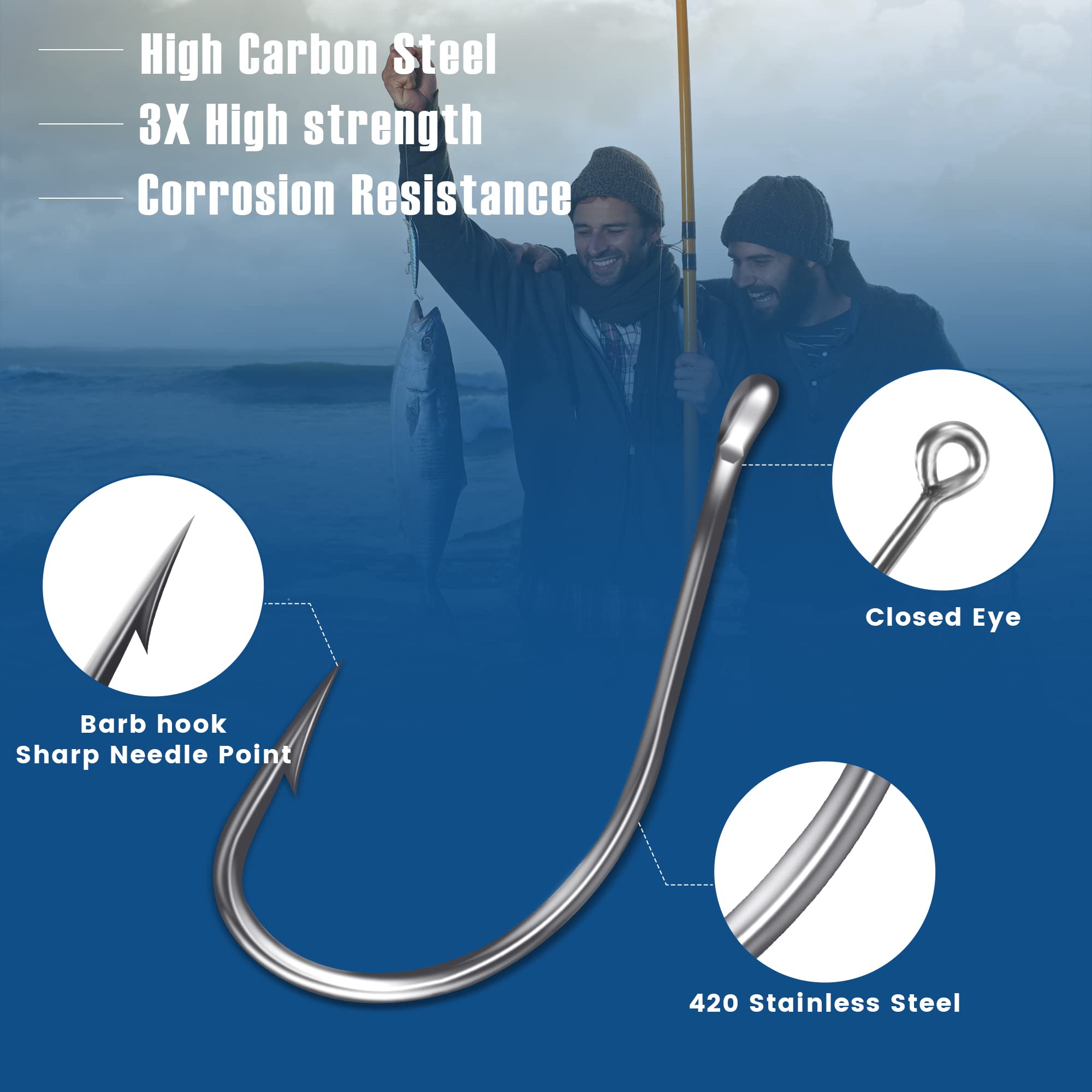 Premium Carbon Steel Fishing Hooks 500Pcs/90Pcs - Saltwater & Freshwater Circle Hook Assortment for Catfish, Trout, Bass, Octopus - Multi-Size Ice & Ocean Fishing Gear for Professional Anglers & Beginners - Perfect for Deep Sea, Lake, and River Fishing Adventures