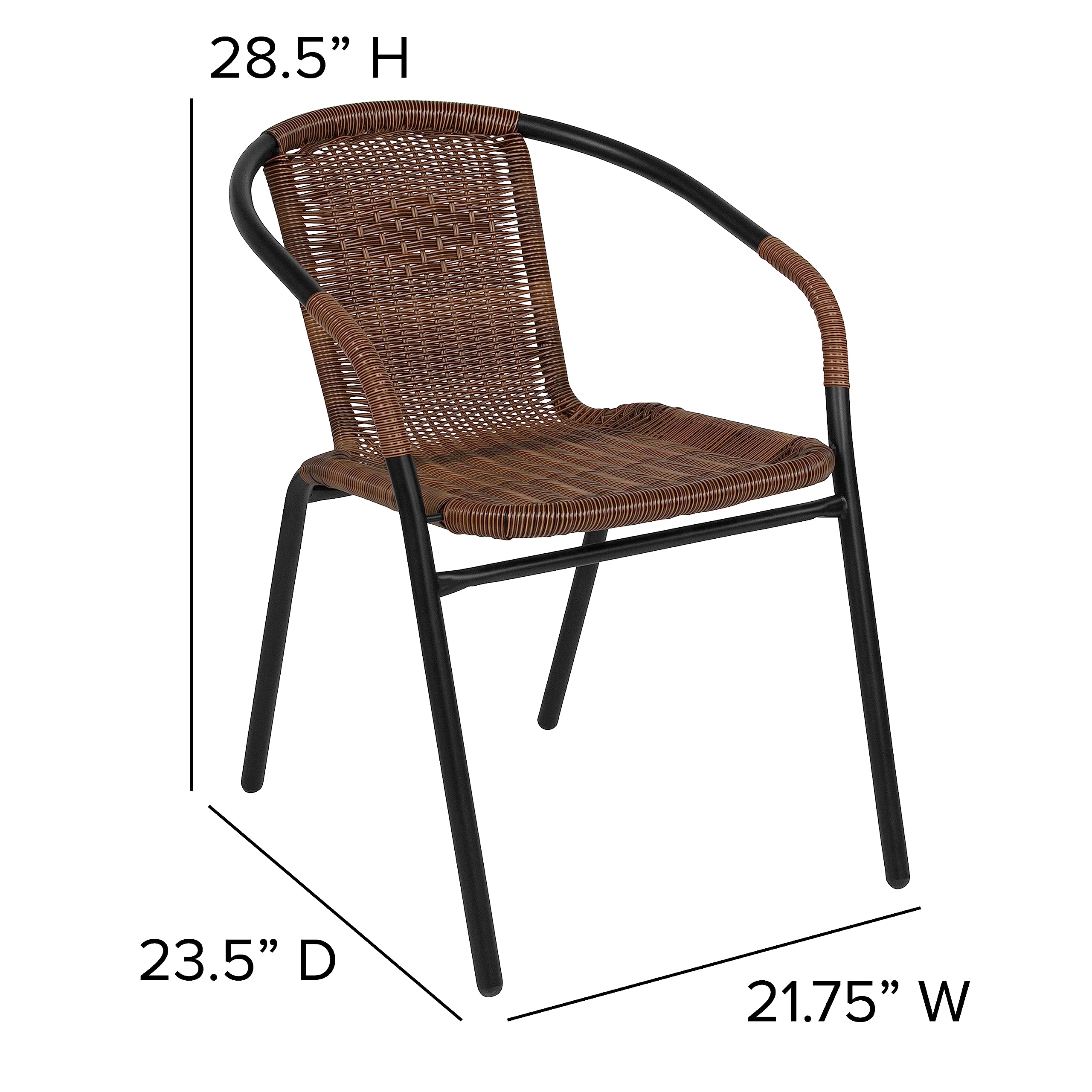 Flash Furniture Lila Modern Rattan Stackable Dining Chairs - Indoor/Outdoor Bistro Chairs Set of 2, Brown - Perfect for Patio, Restaurant, Cafe, and Home Dining Use