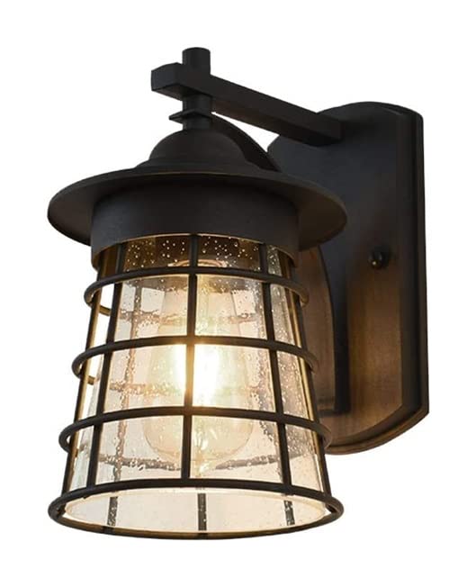Waterproof Black Iron LED Wall Lantern with Clear Glass - Outdoor Porch Light for Garden, Patio, Garage & Exterior Wall Decoration | Durable Weatherproof Lighting for Home Entrance & Backyard