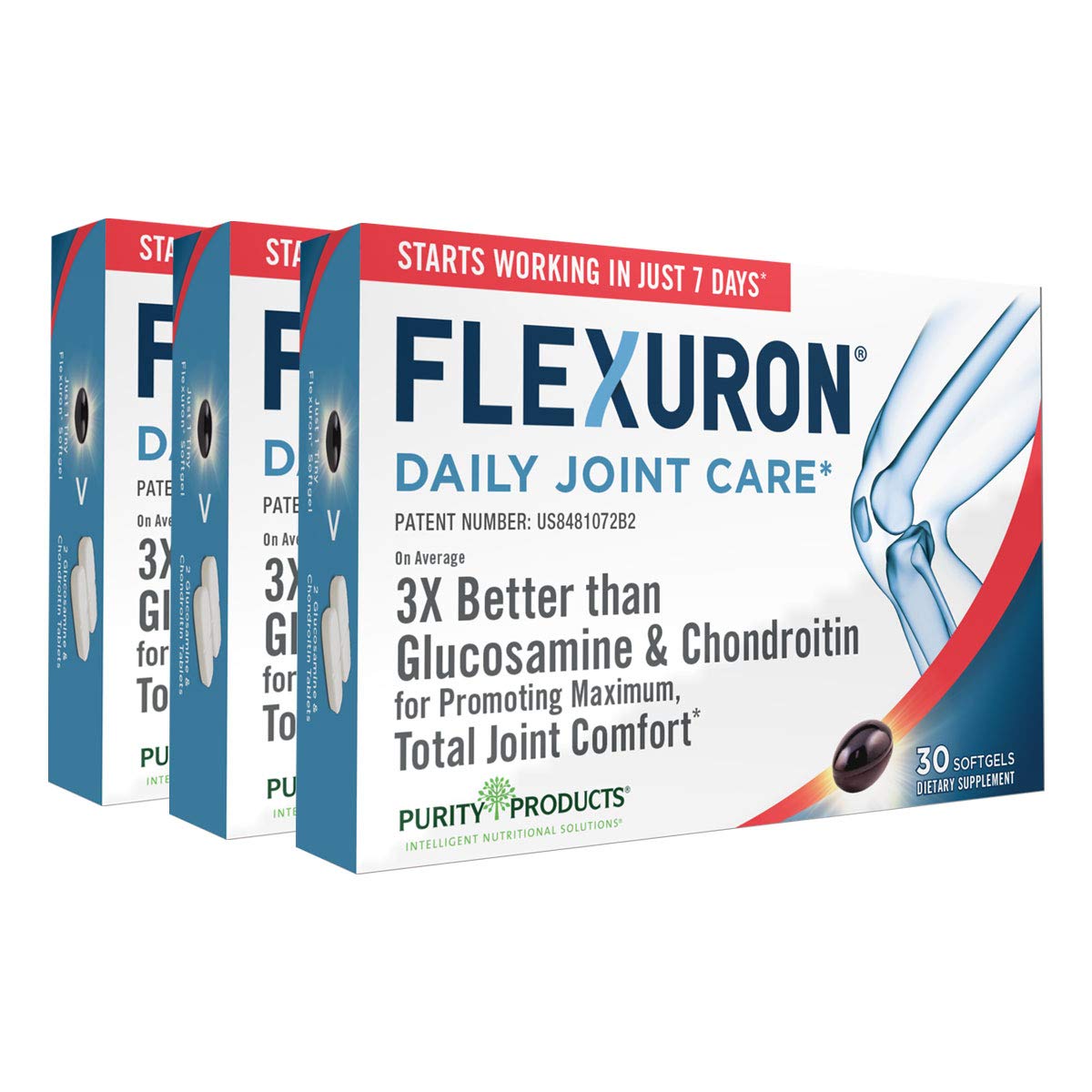 Purity Products Flexuron Joint Formula 3X More Effective Than Glucosamine & Chondroitin - Fast-Acting Joint Support with Krill Oil, Low MW Hyaluronic Acid & Astaxanthin - 30 Capsules (3-Pack) - Relieve Joint Pain & Improve Mobility for Active Lifestyles