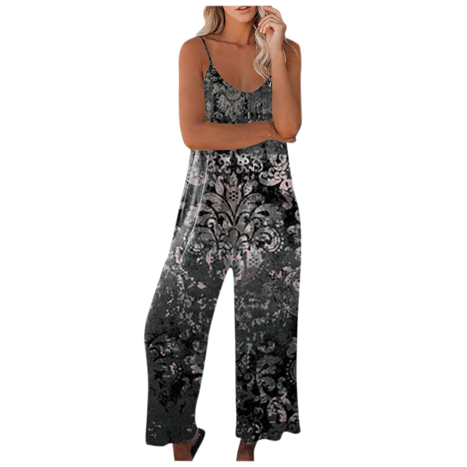 MOBCTG Floral Print Wide Leg Jumpsuit for Women - Summer Casual Wear