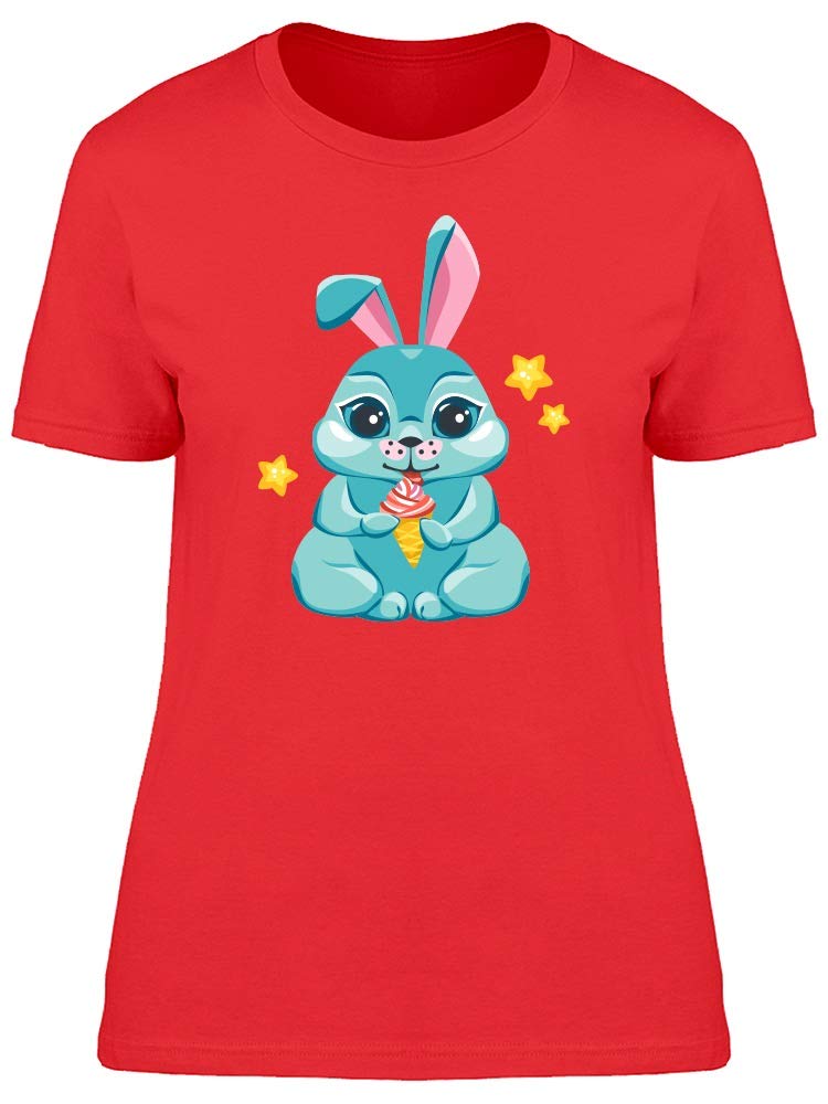 Cute Bunny Eating Ice Cream Cartoon T-Shirt for Women - Soft Cotton Casual Graphic Tee for Summer Outfits & Casual Wear