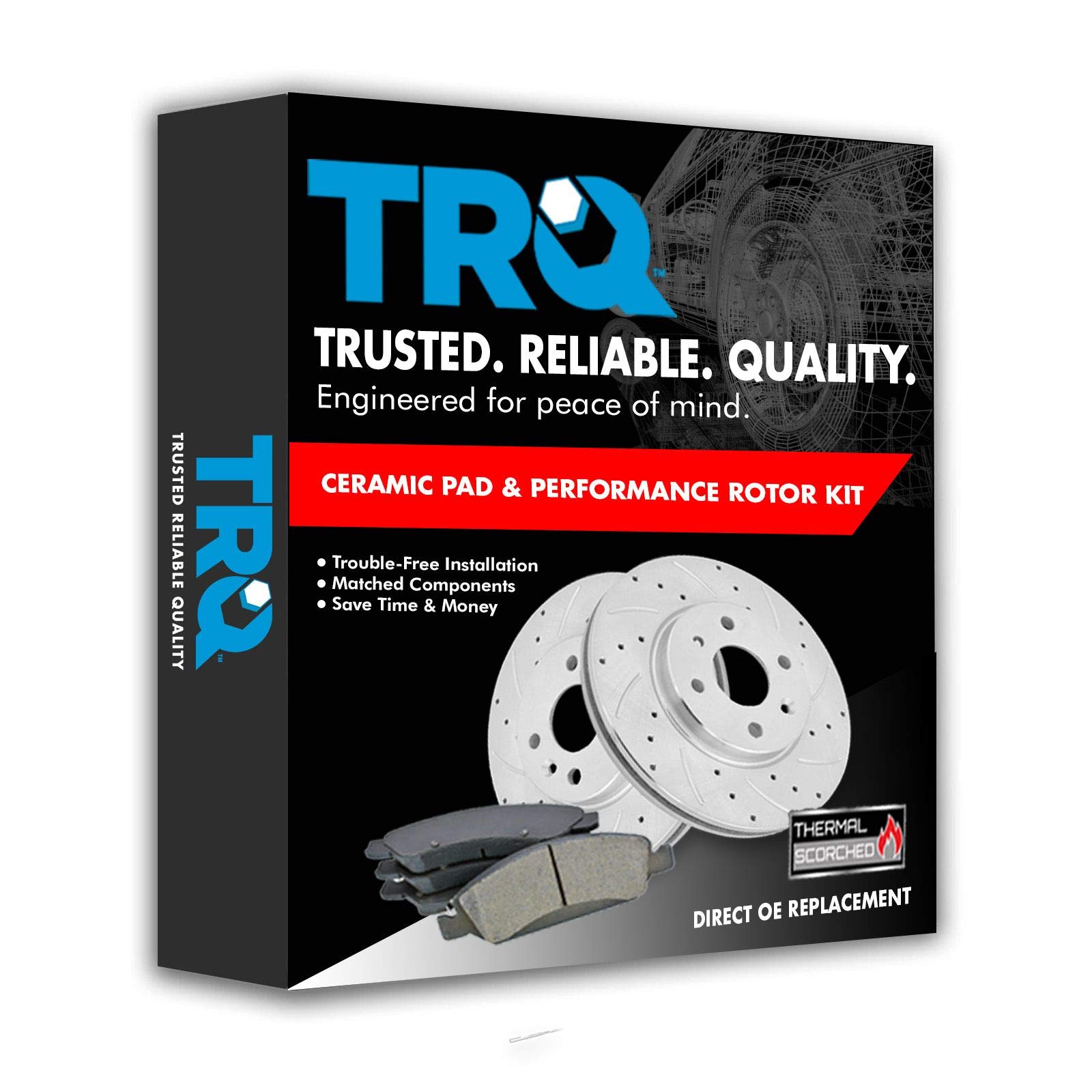 TRQ Front Performance Brake Pad & Rotor Kit - Ceramic Vented Premium G-Coated Brake Caliper Set - Compatible with 2007-2008 Pontiac G5 - Perfect for High-Performance Driving & Daily Commutes