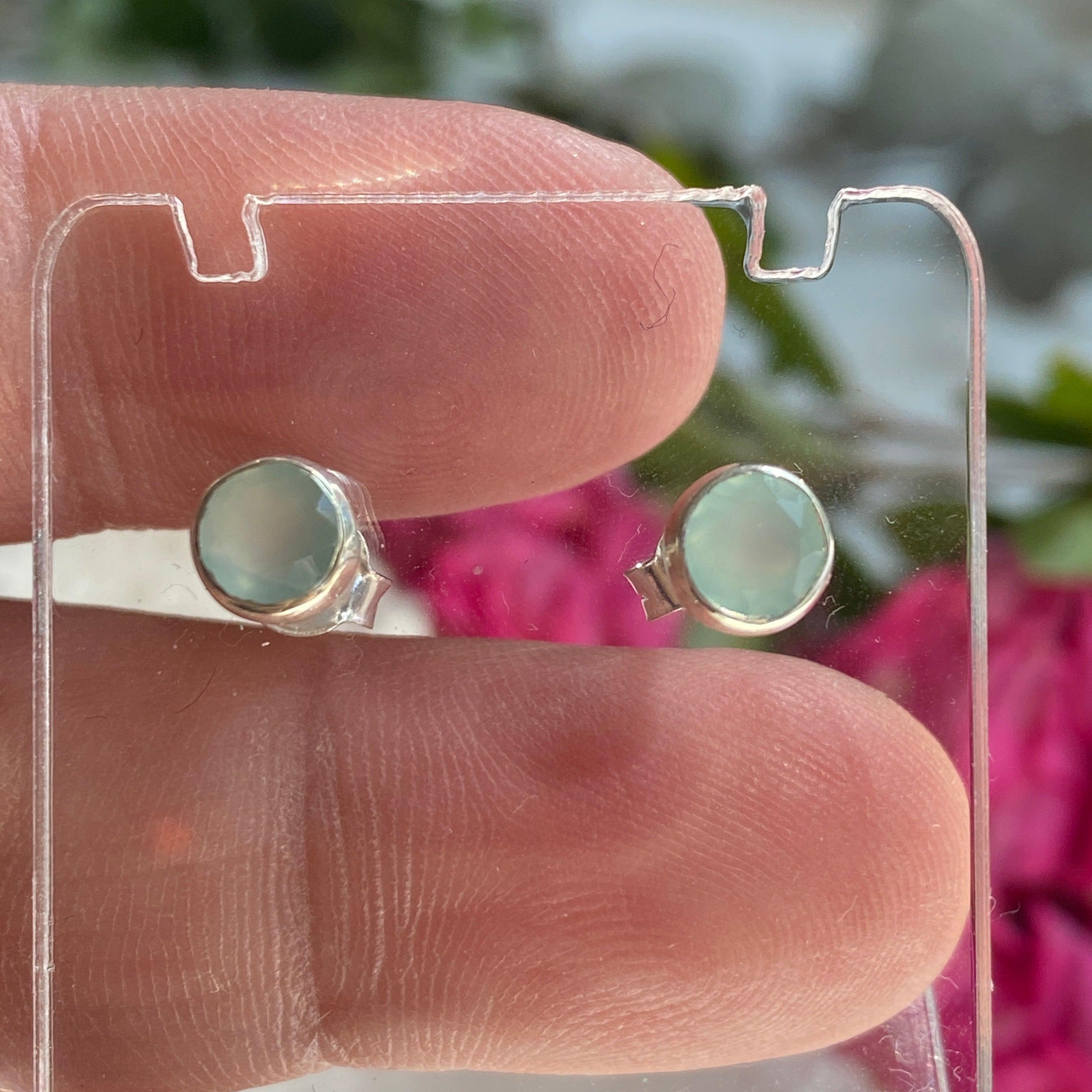 Aqua Chalcedony Petite Round Faceted Stud Earrings KEGJ1128 - Elegant Jewelry for Women, Perfect for Everyday Wear & Special Occasions