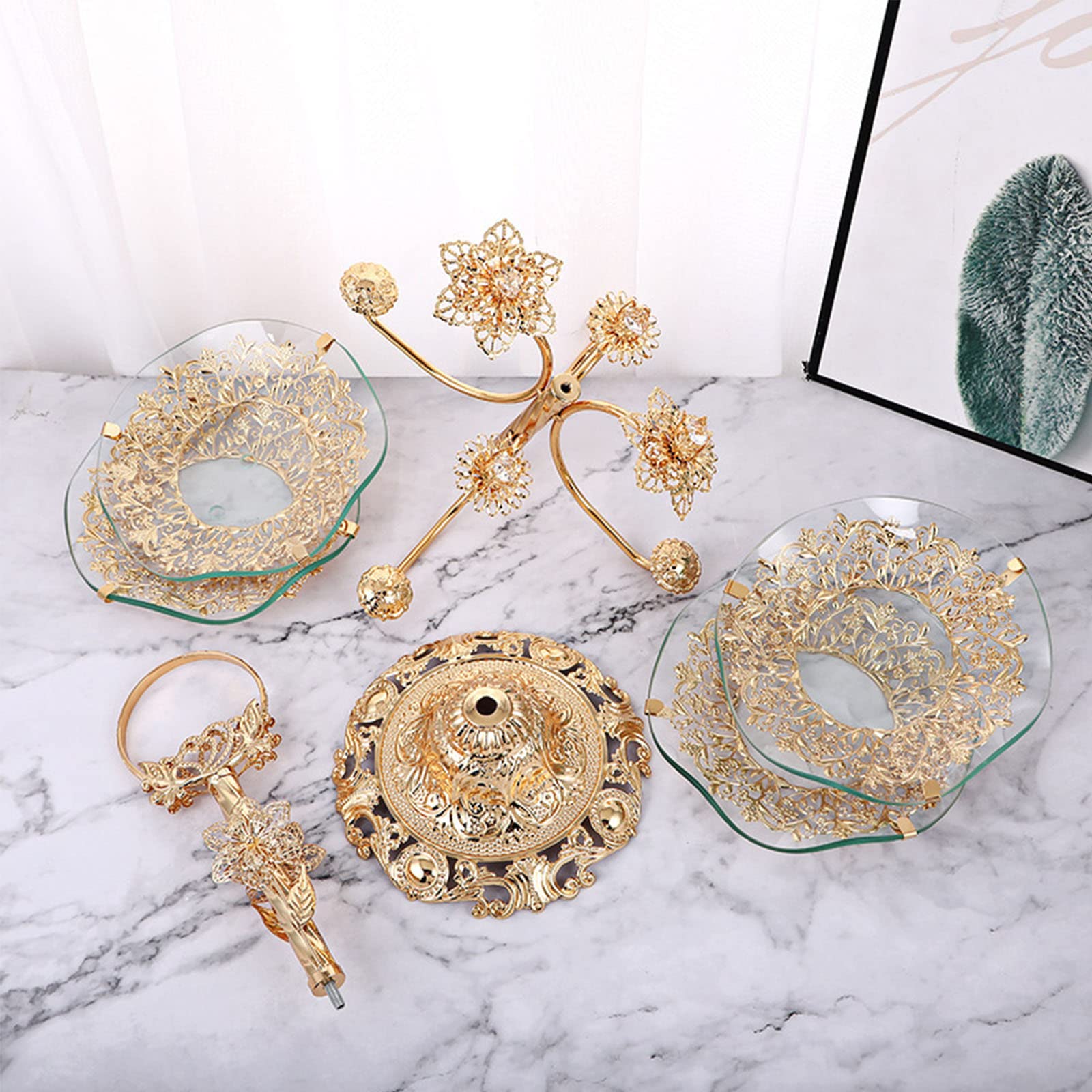 4-Tier Luxury Metal Cake Stand with Transparent Glass Tray - Elegant Wedding & Birthday Party Dessert Display (18x44cm/7x17inch, Gold) - Perfect for Wedding Cakes, Cupcakes, Fruit Displays & Special Occasions