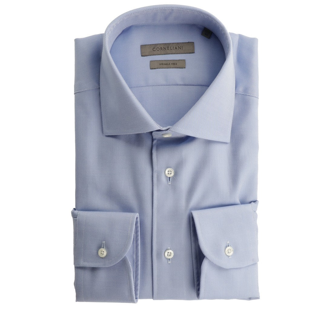 Premium CORNELIANI Wrinkle-Free Twill Dress Shirt for Men - Classic Blue Business Casual Shirt for Office, Travel & Formal Occasions