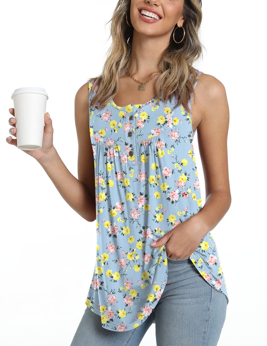 POPYOUNG Women's Summer Henley Shirts - Casual Short Sleeve Button Up Tunic Tops & Blouse Tees | Perfect for Beach Outings, Weekend Brunch & Summer Travel