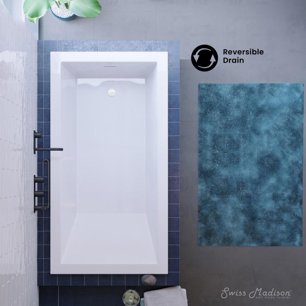 Voltaire 66 x 36 Inch Reversible Drain Soaking Drop-in Bathtub - Glossy White with Integrated Overflow & Drain - Perfect for Master Bathroom & Spa Retreats
