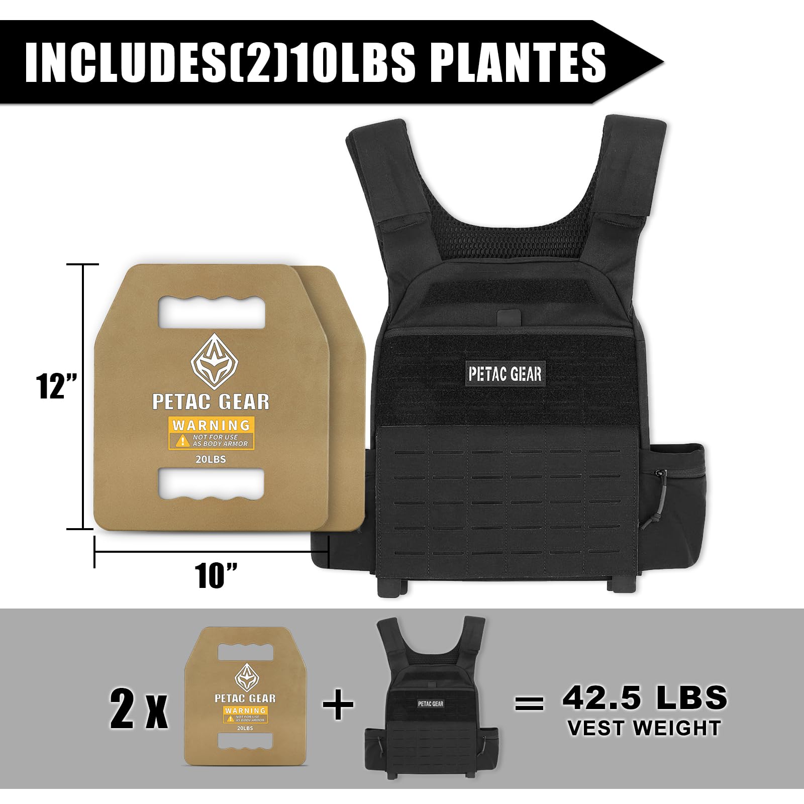 PETAC GEAR Tactical Weight Plates for Weighted Vest - 5/10/15/20 LBS Strength Training Equipment for Men - Gym, CrossFit & Home Workout Gear