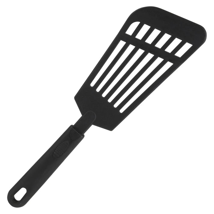 Winco 6-Inch Nylon Fish Spatula - Black Non-Slip Handle for Grilling, Flipping Fish & Delicate Foods - Perfect for BBQ, Camping & Home Kitchen Use