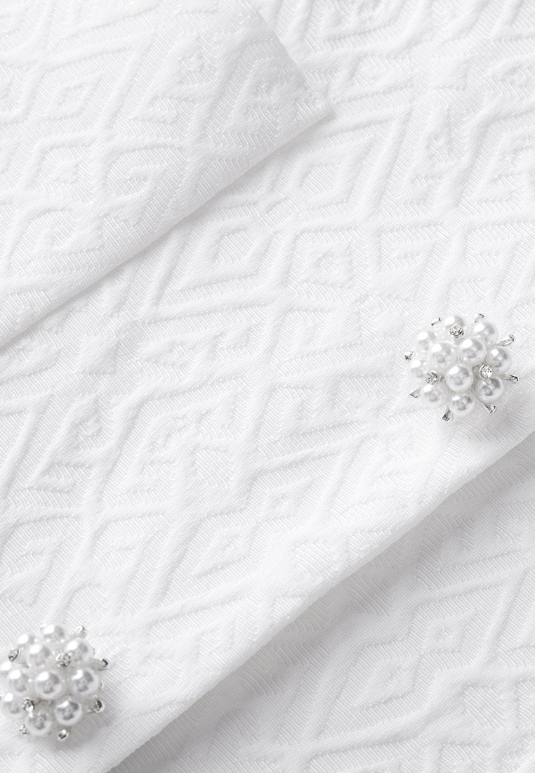 Elegant White Jacquard Cropped Jacket with Lapel Detail - Perfect for Office Wear, Cocktail Parties & Spring Fashion