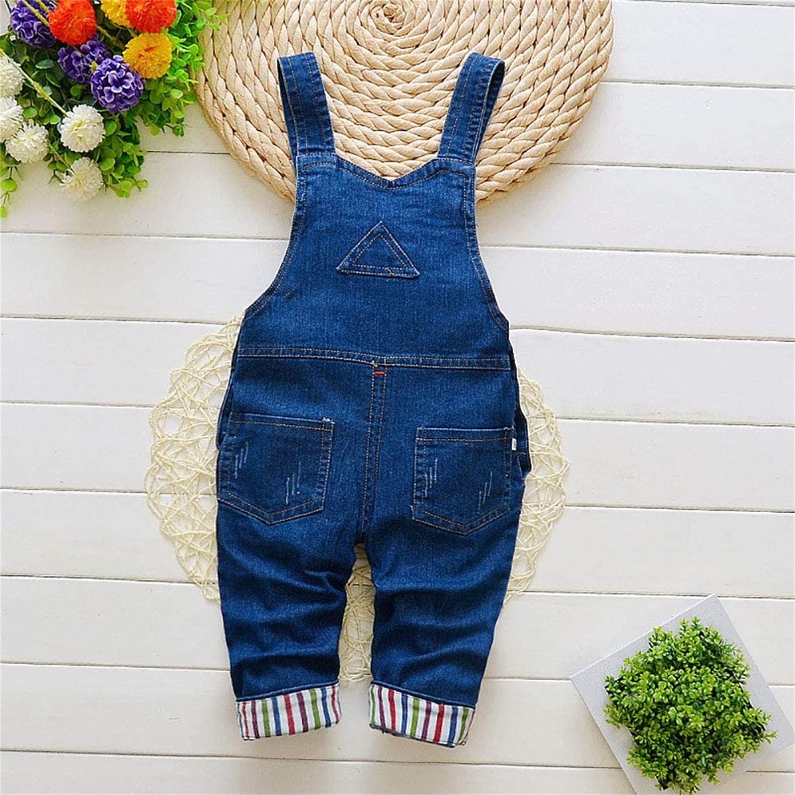 EnJoCho Adjustable Denim Overalls for Boys & Girls - Cute Printed Baby Jumpsuit (6-9 Months, Blue) | Perfect for Playdates, Photo Shoots & Everyday Wear