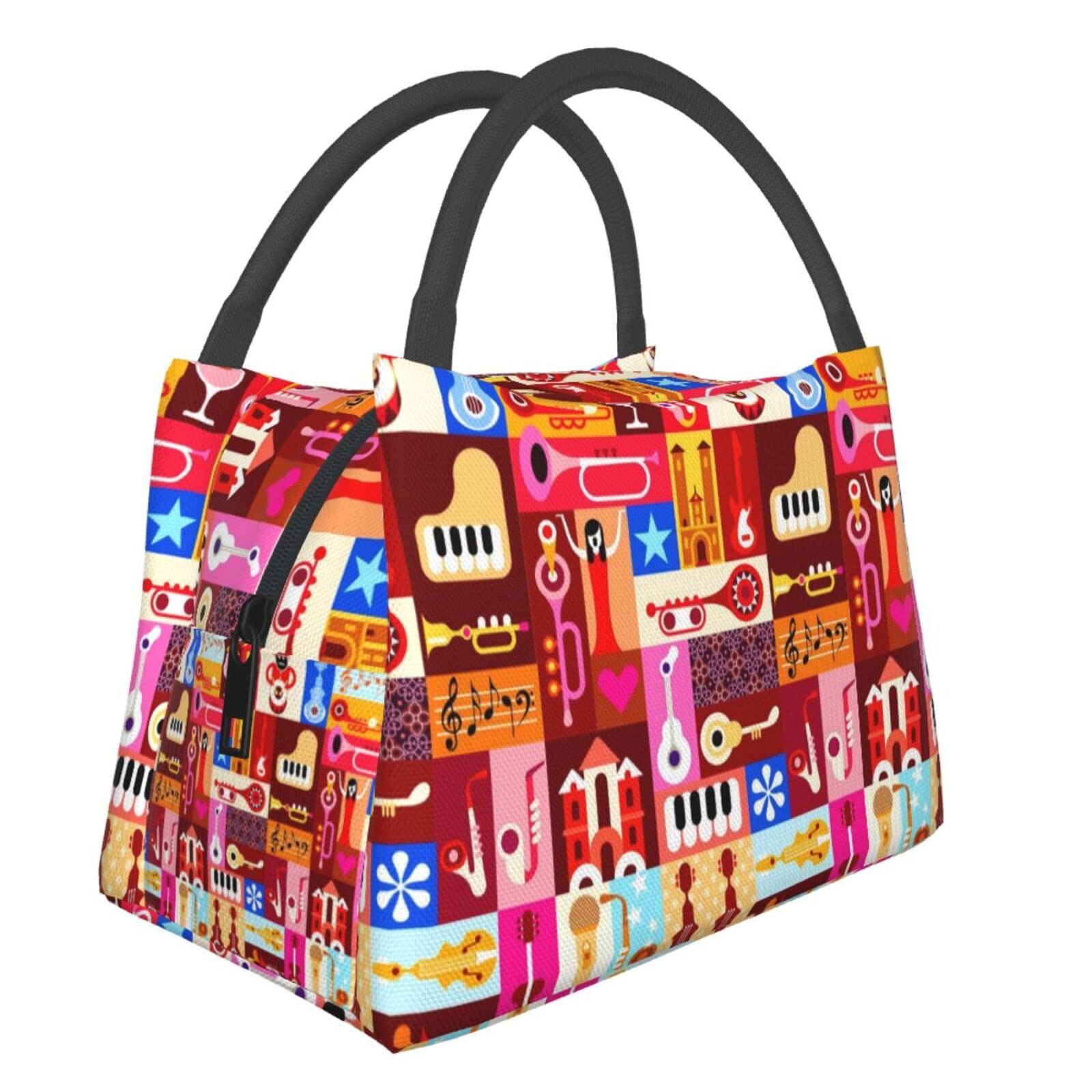 Insulated Music Notes Lunch Bag - Thermal Tote for Meals, Office, School & Outdoor Activities | Stylish & Durable Lunch Container for Work, Picnics & Travel