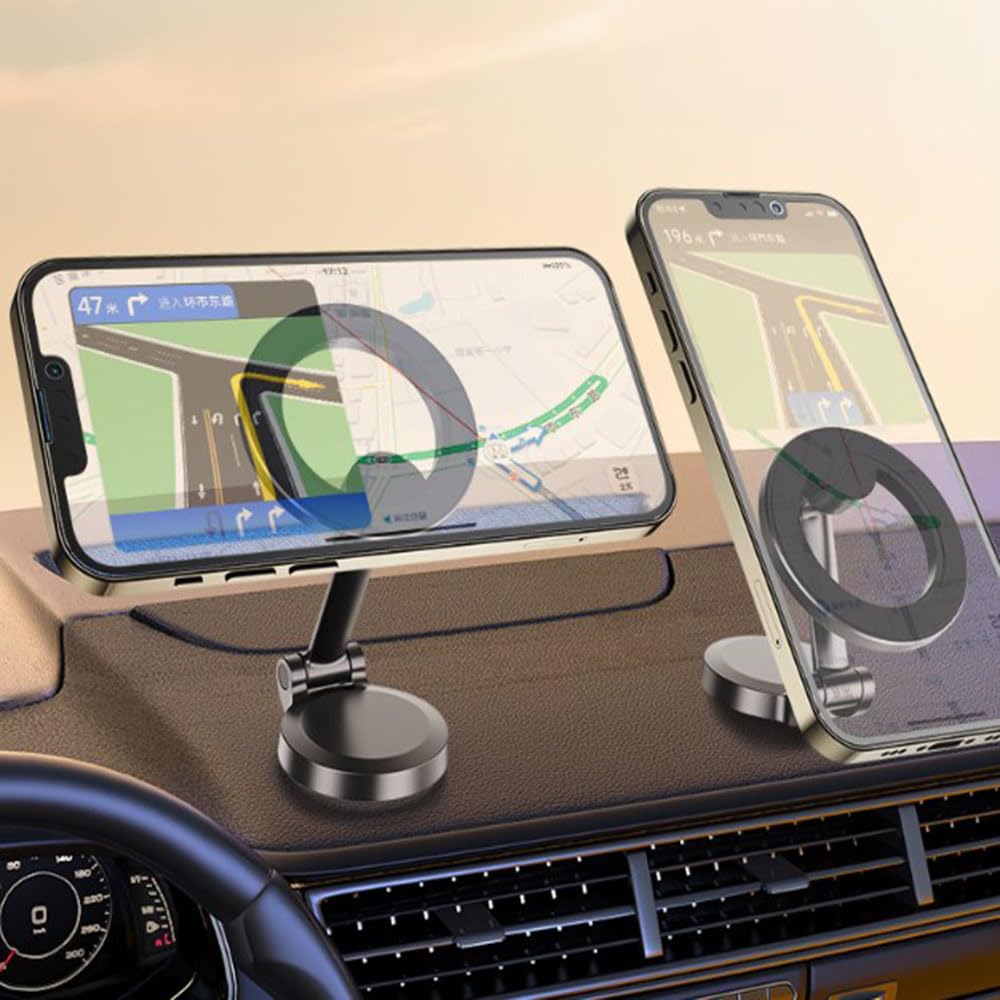 Autopro 886 360° Rotating All-Metal Magnetic Car Phone Holder Mount - Universal Dashboard Phone Stand for iPhone 15/14/13 Pro Max, Samsung Galaxy S23/S22 - Perfect for Driving, GPS Navigation & Hands-Free Calls (Grey)