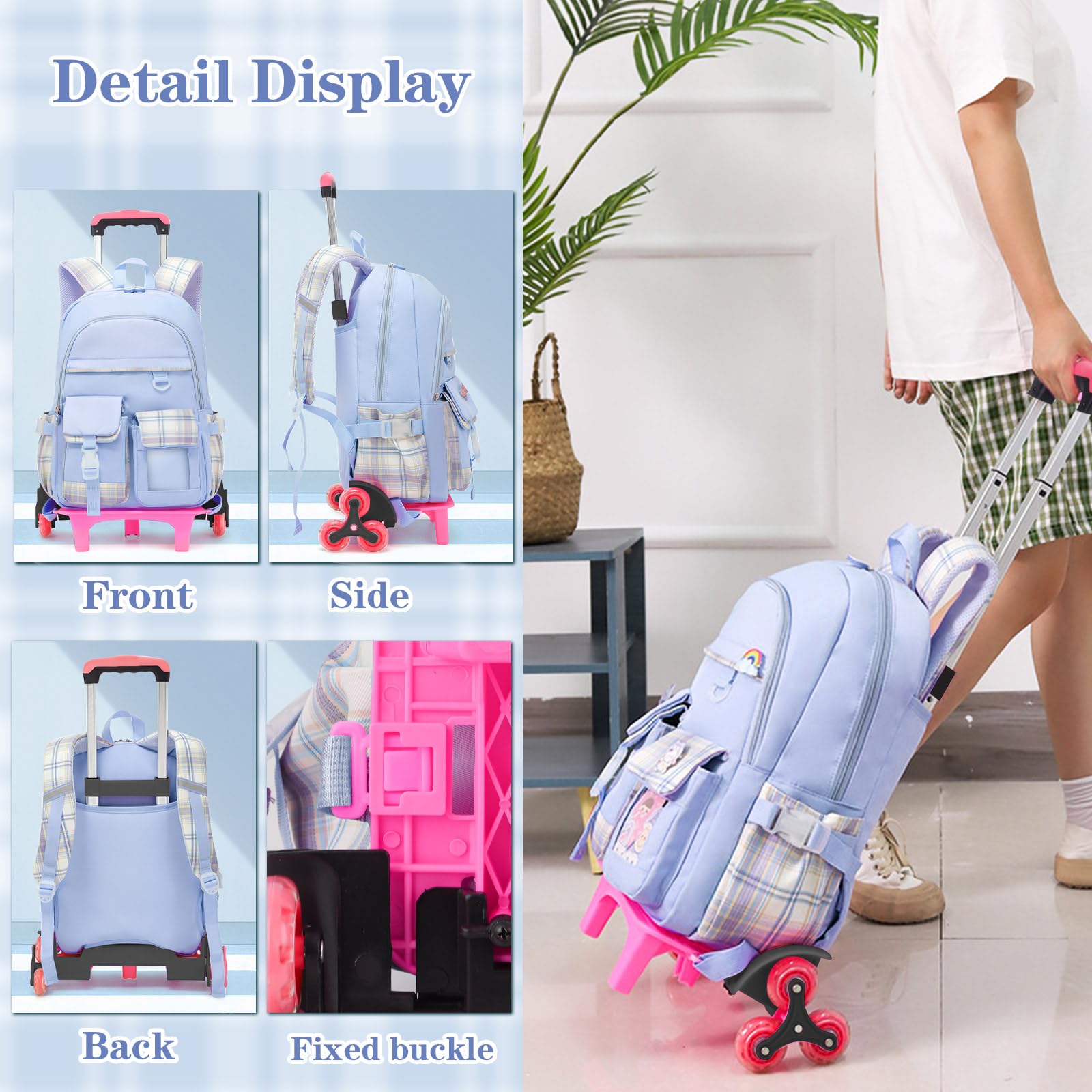 Cute Rolling Backpack for Girls - Wheeled School Backpack with Handle for Kids & Teens | Perfect for Travel, School, and Daily Use