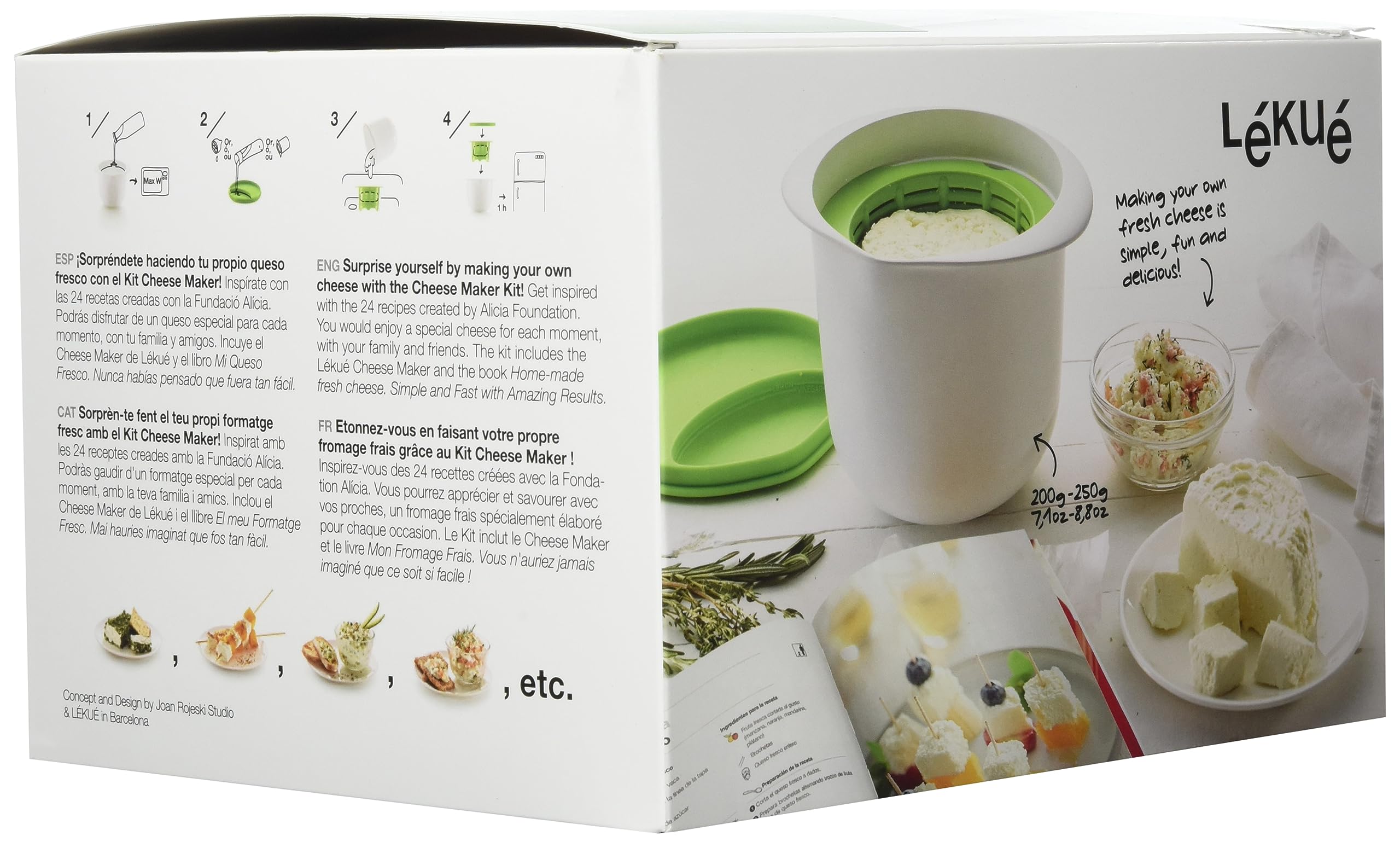 Lekue Cheese Maker Kit - Homemade Mozzarella & Ricotta Cheese Making Set with Recipe Book - Perfect for DIY Cheese Lovers & Kitchen Gifts (White)