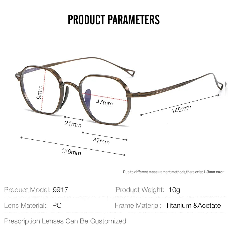 Aror Women's Full Rim Flat Top Polygon Titanium Eyeglasses Frame 49917 - Lightweight & Durable Eyewear for Work, Reading & Fashion