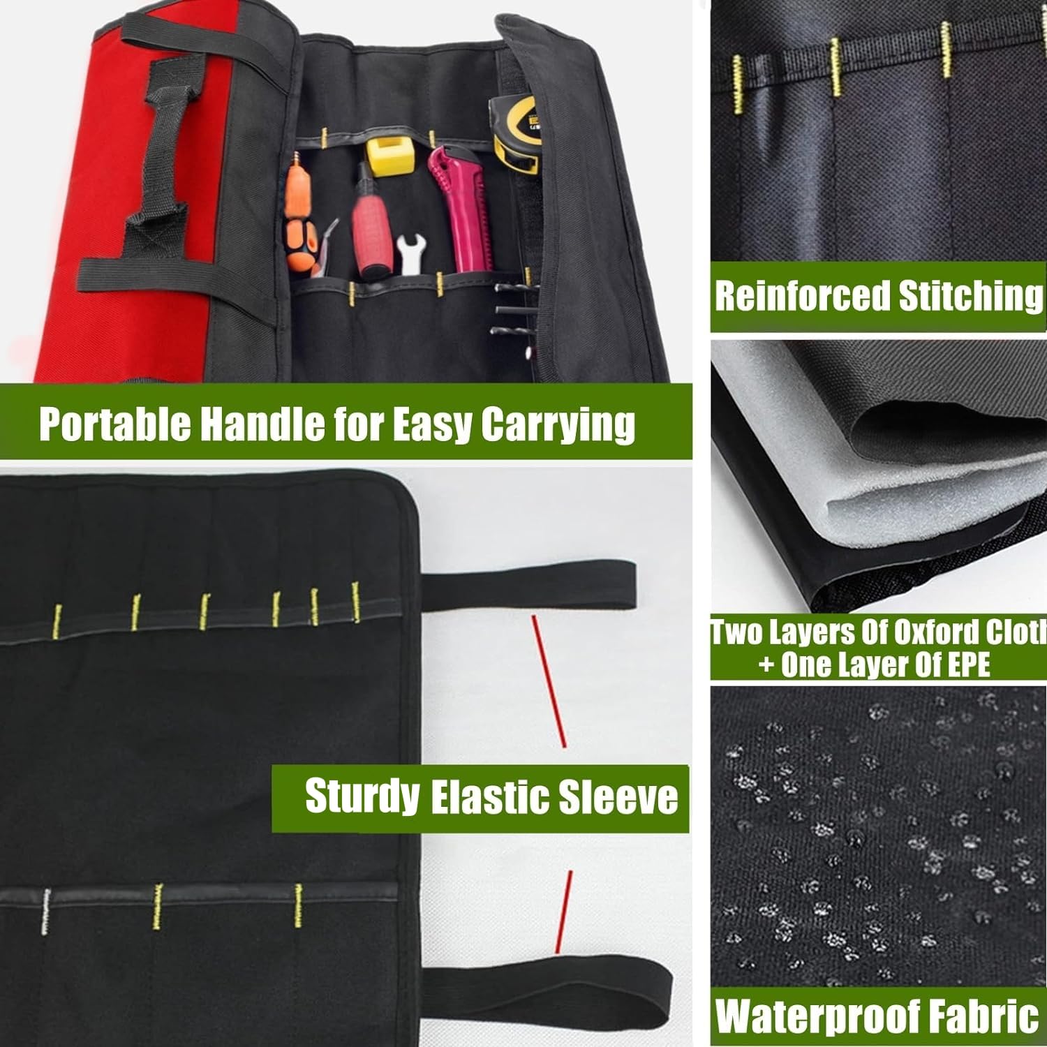 BLIRITEL 22-Pocket Heavy Duty Oxford Tool Roll Bag - Wrench Organizer Pouch for 10 Sockets - Mechanic Electrician Craftsman Tool Storage (Black) - Perfect for Garage, Workshop & On-the-Go Repairs