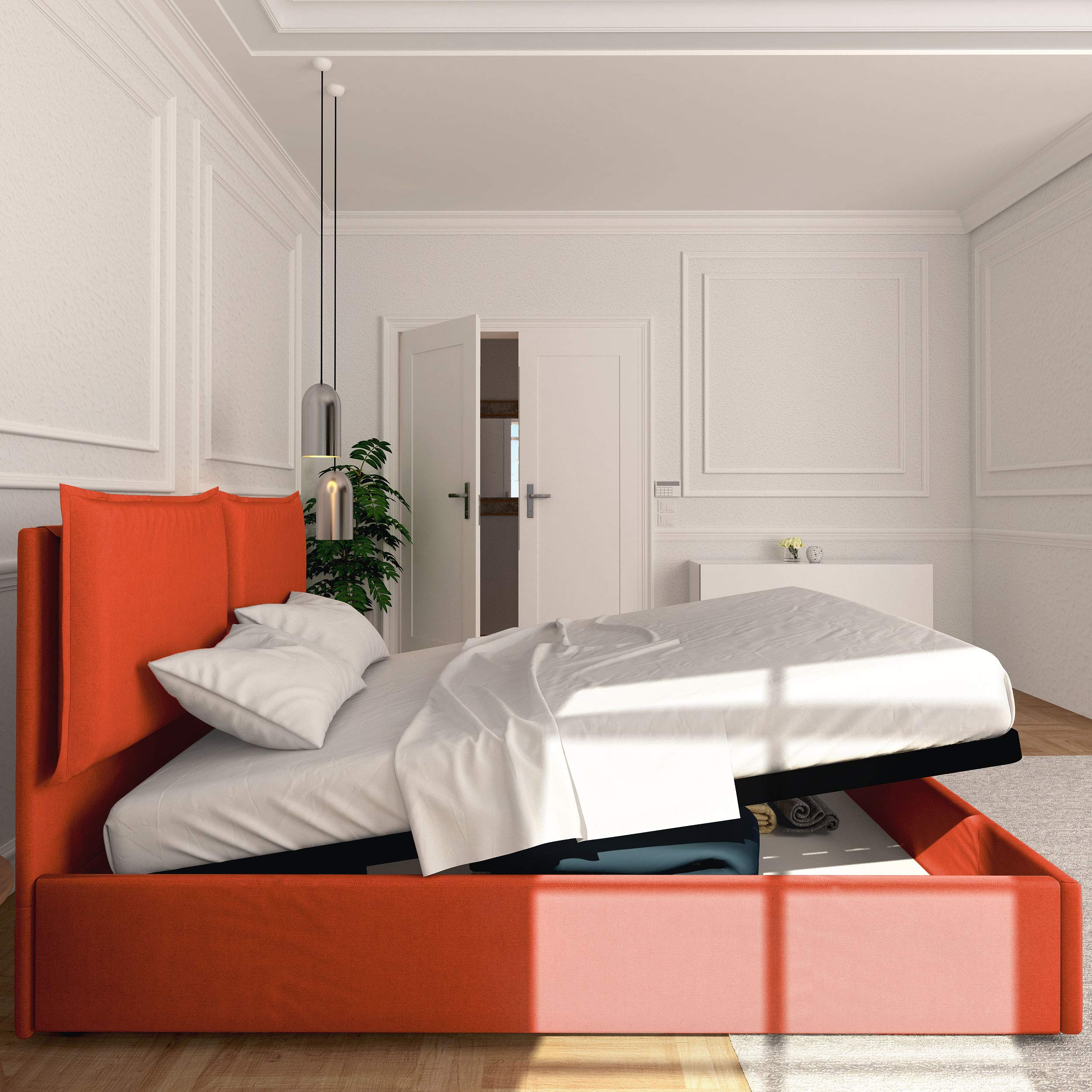 Baldiflex Licia Fabric Queen Size Bed Frame with Slatted Base - 160x190cm Mattress Foundation, Upholstered Headboard - Perfect for Master Bedrooms & Guest Rooms